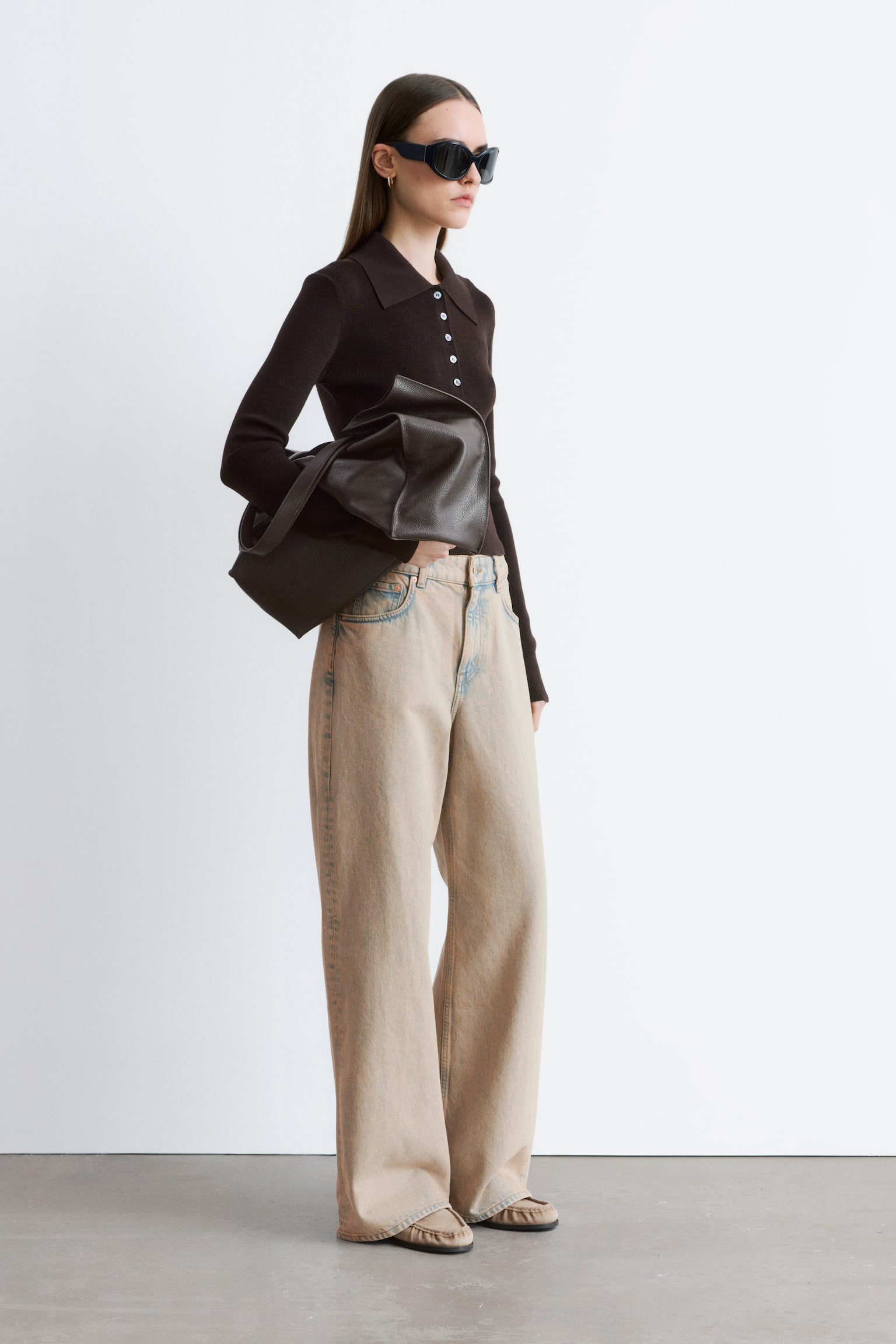 Jeans mit weitem Bein - Verwaschenes Beige/Rostbraun/Khaki - 6