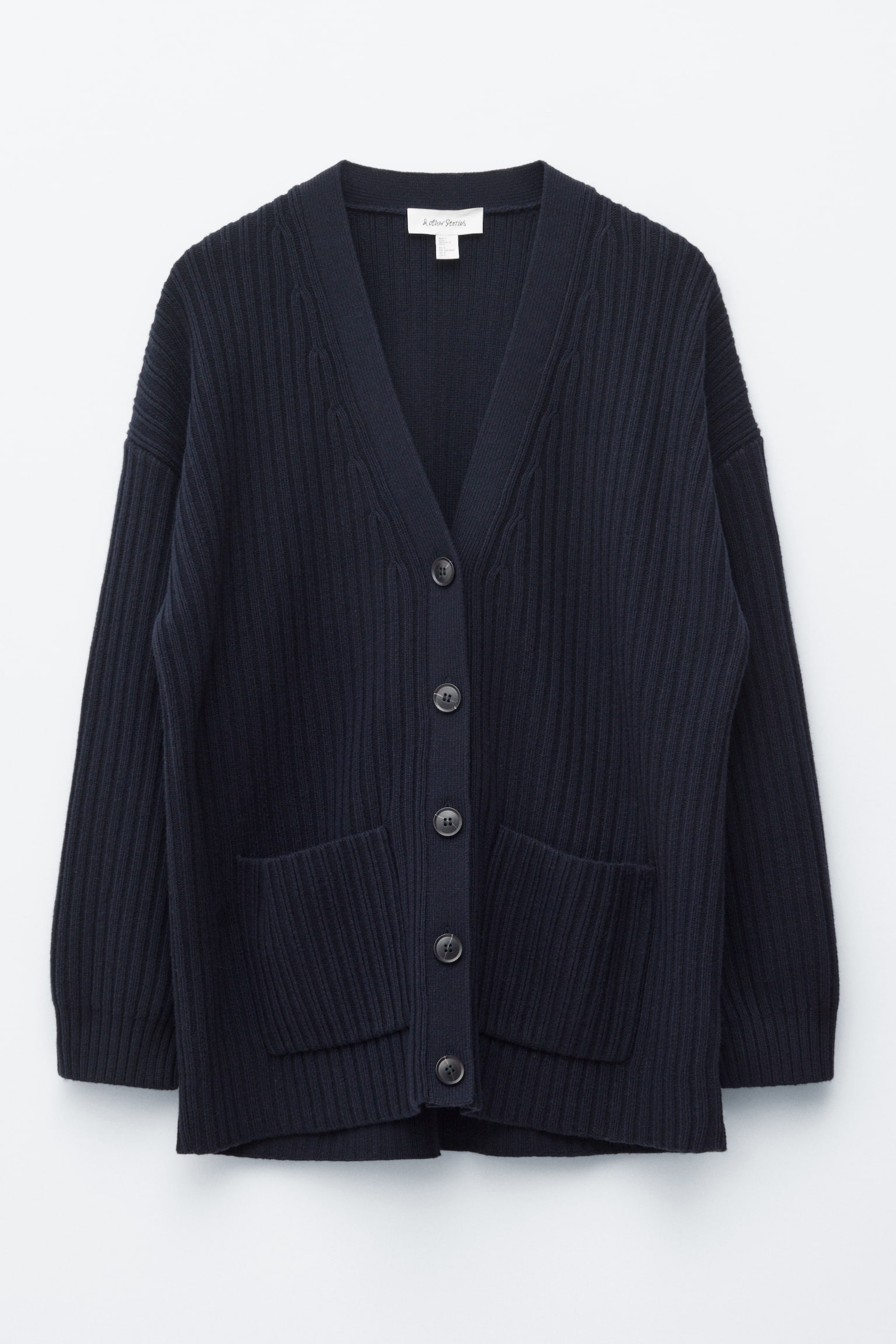 Cardigan in maglia con lavorazione a coste - Blu scuro - 2