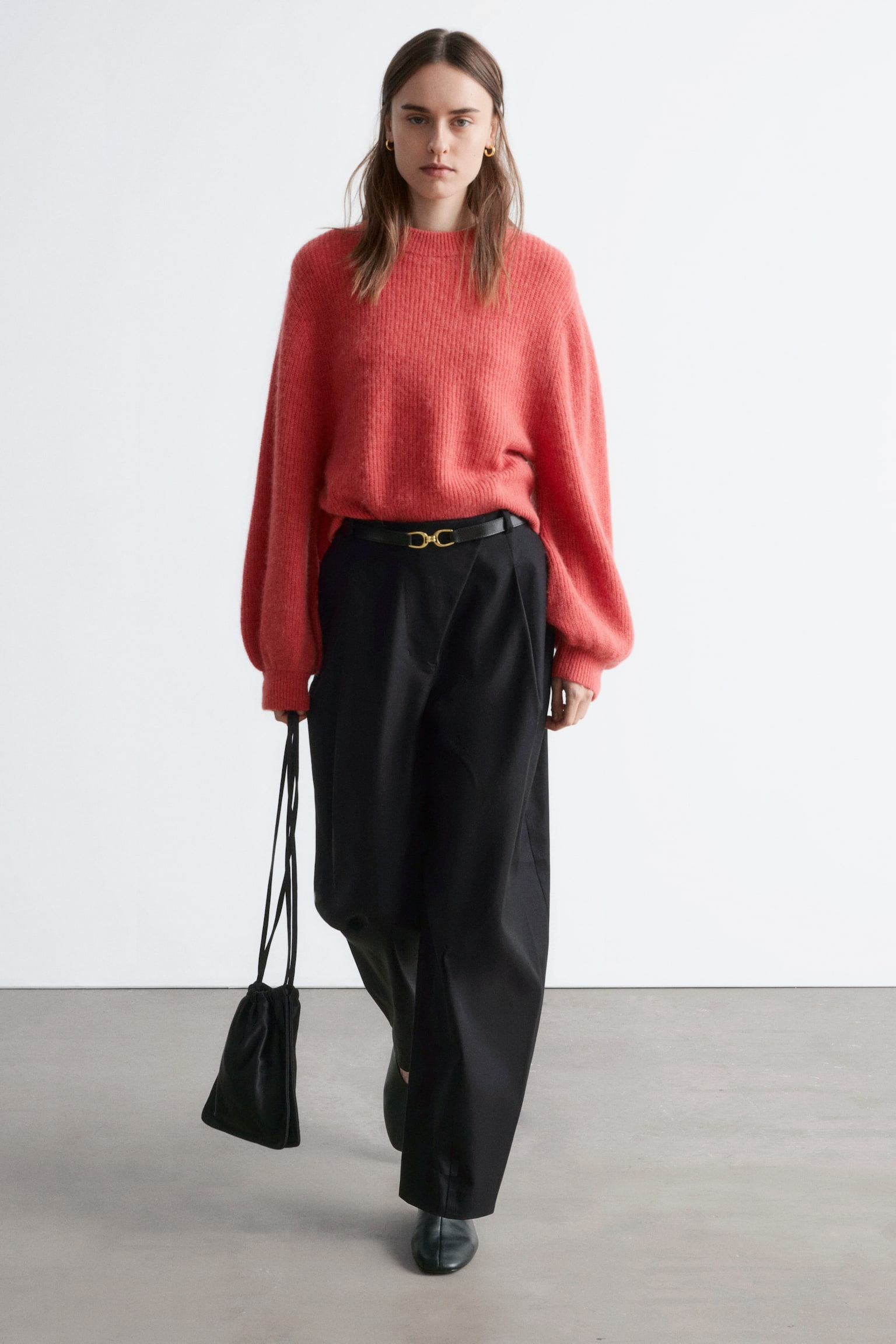 Pullover mit Ballonärmeln aus Alpaka-Mix - Rot/Navyblau/Braun - 4