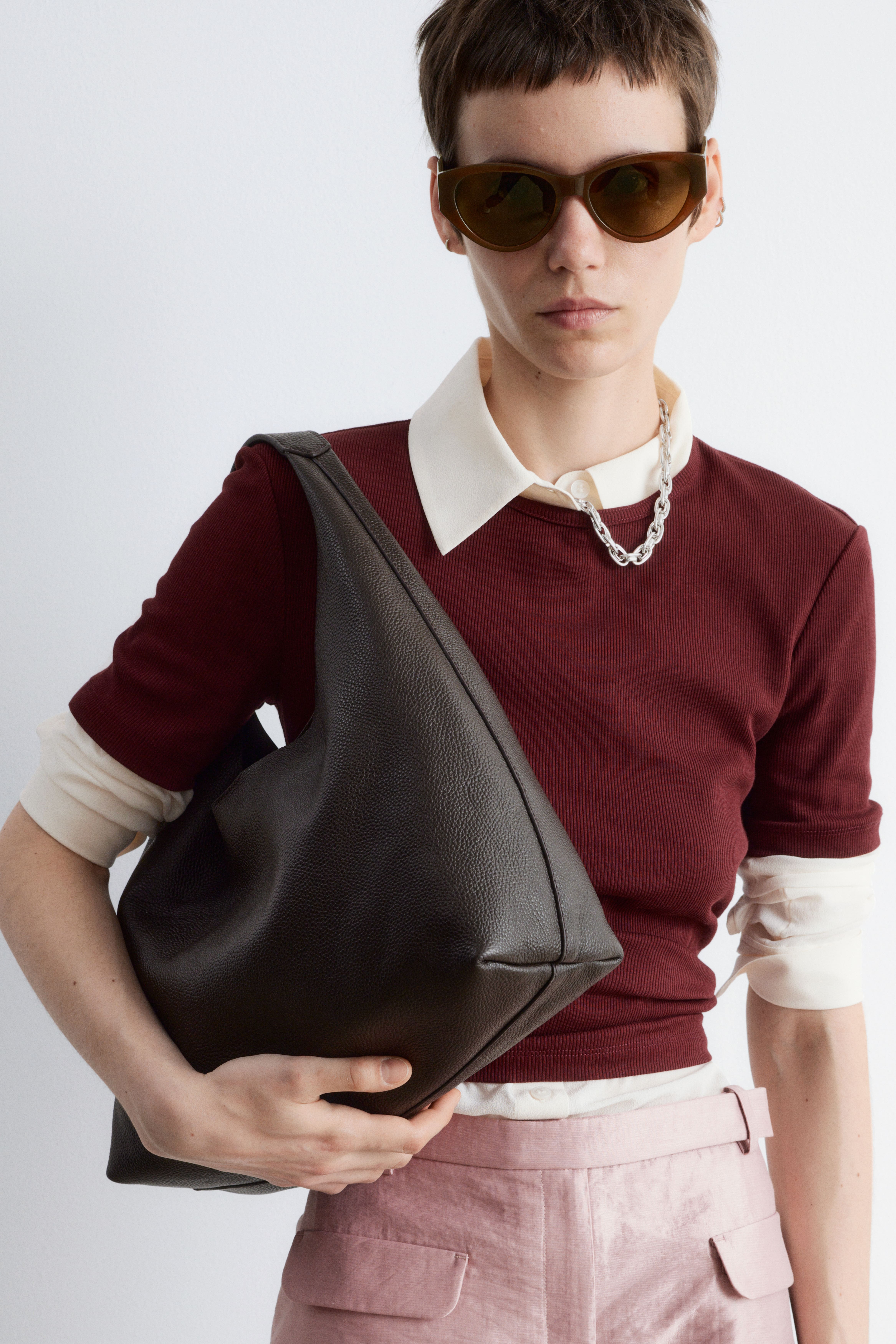 Borsa tote classica in pelle - Mogano/Nero