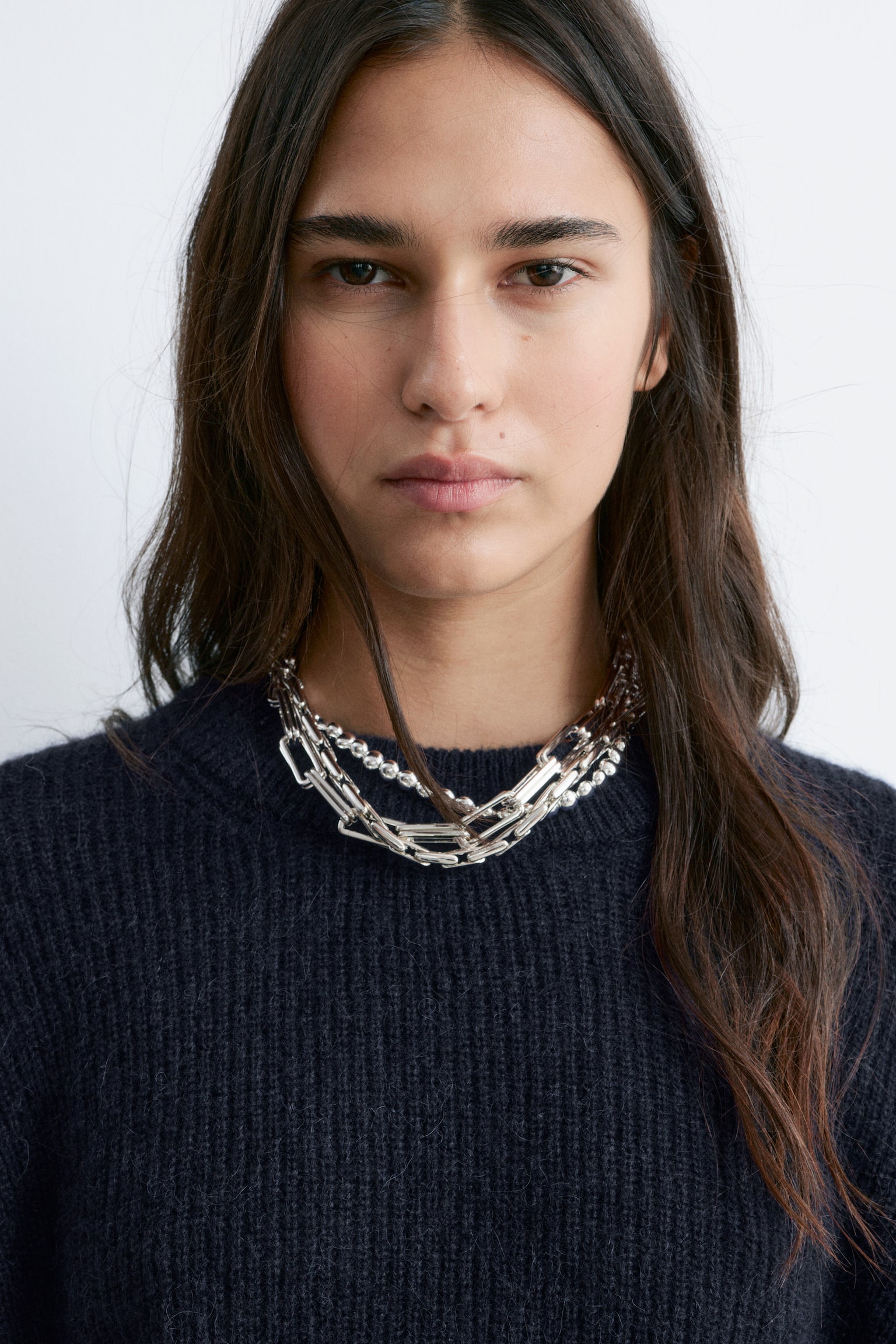 Maglione in misto alpaca con maniche a palloncino - Blu navy/Rosso/Marrone - 4