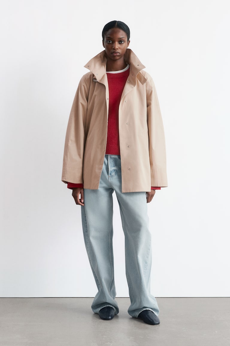 A-line Funnel-Neck Jacket Beige Ladies H&M GB