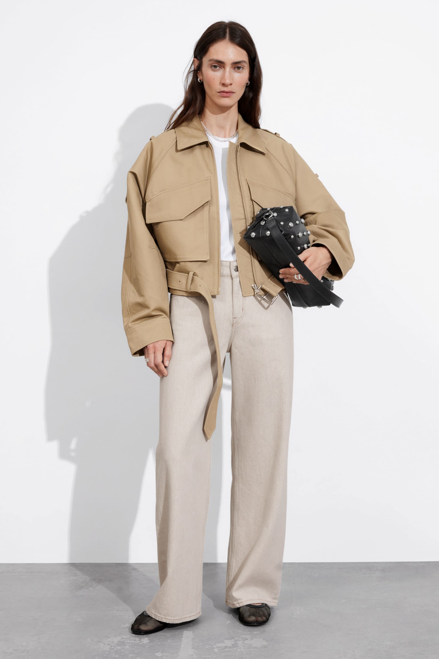 Belted Patch-Pocket Jacket - Beige - 1