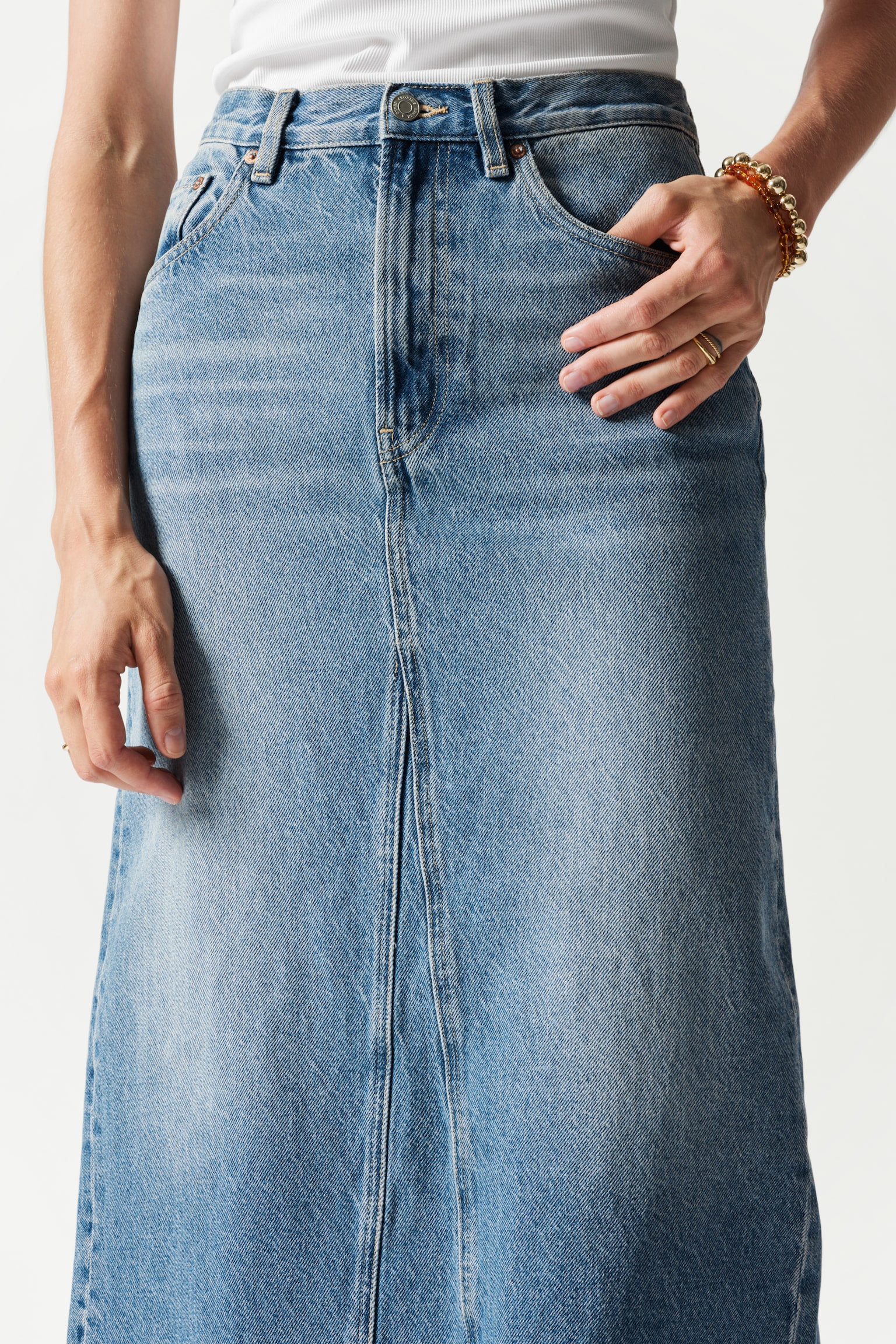 Denim Midi Skirt - Mid Blue - 3