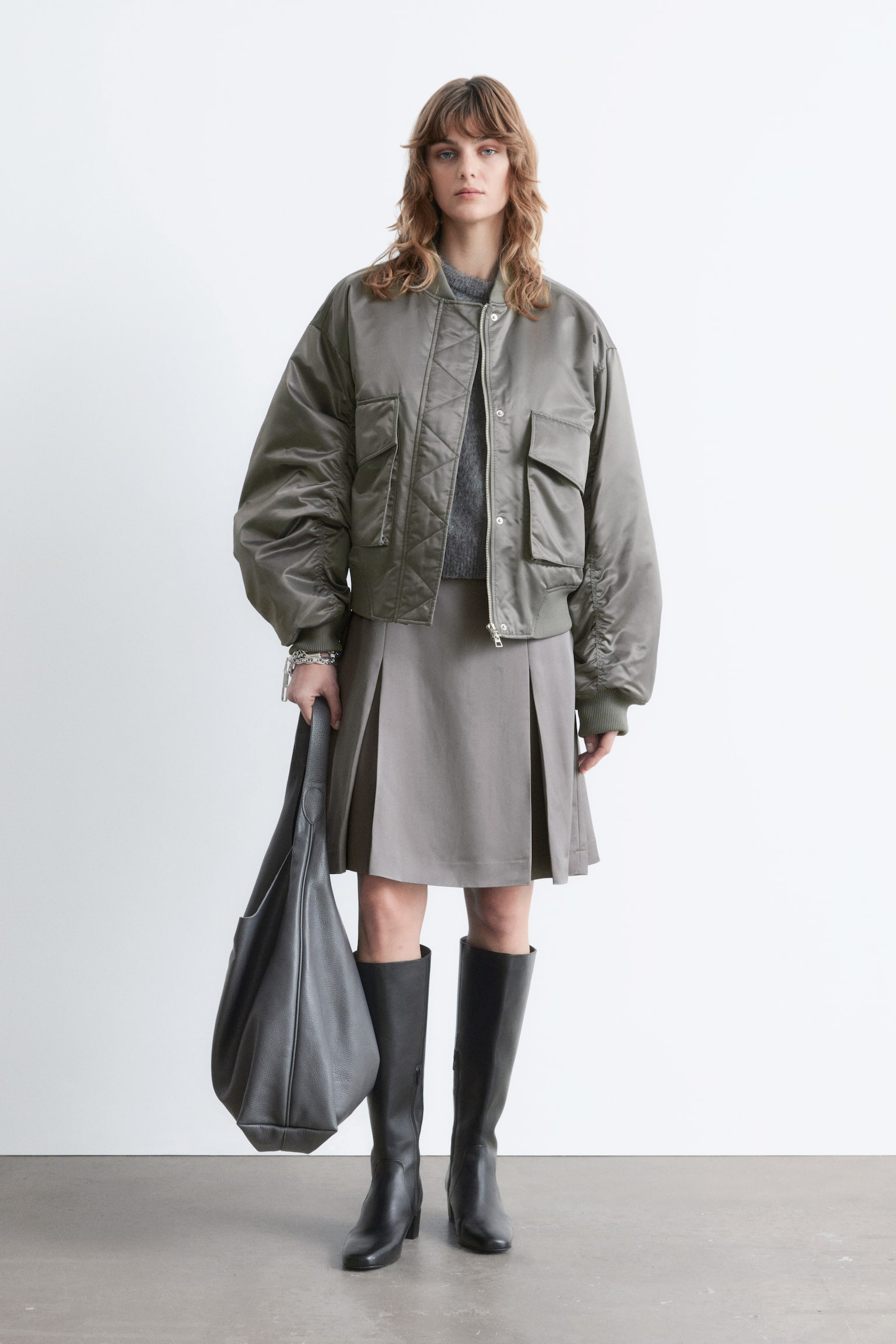 Padded Bomber Jacket - Gris foncé/Beige - 1