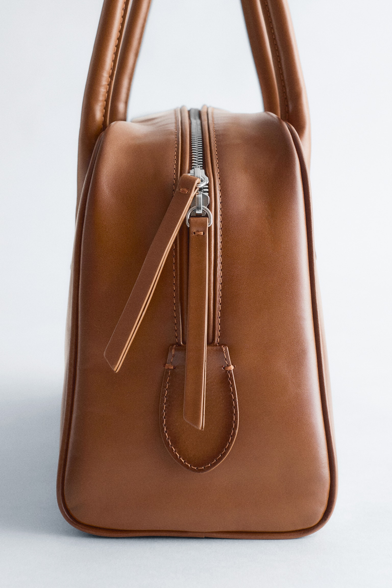 Bowlingtaske i læder - Cognac/Grå - 5