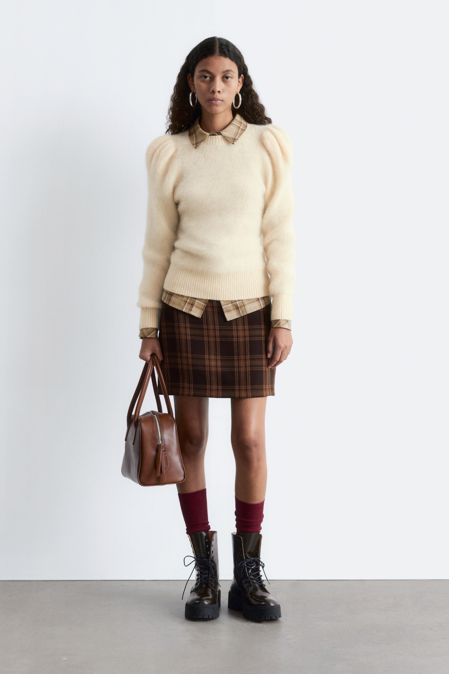 Maglione in misto mohair con maniche a sbuffo - Bianco/Azzurro - 5