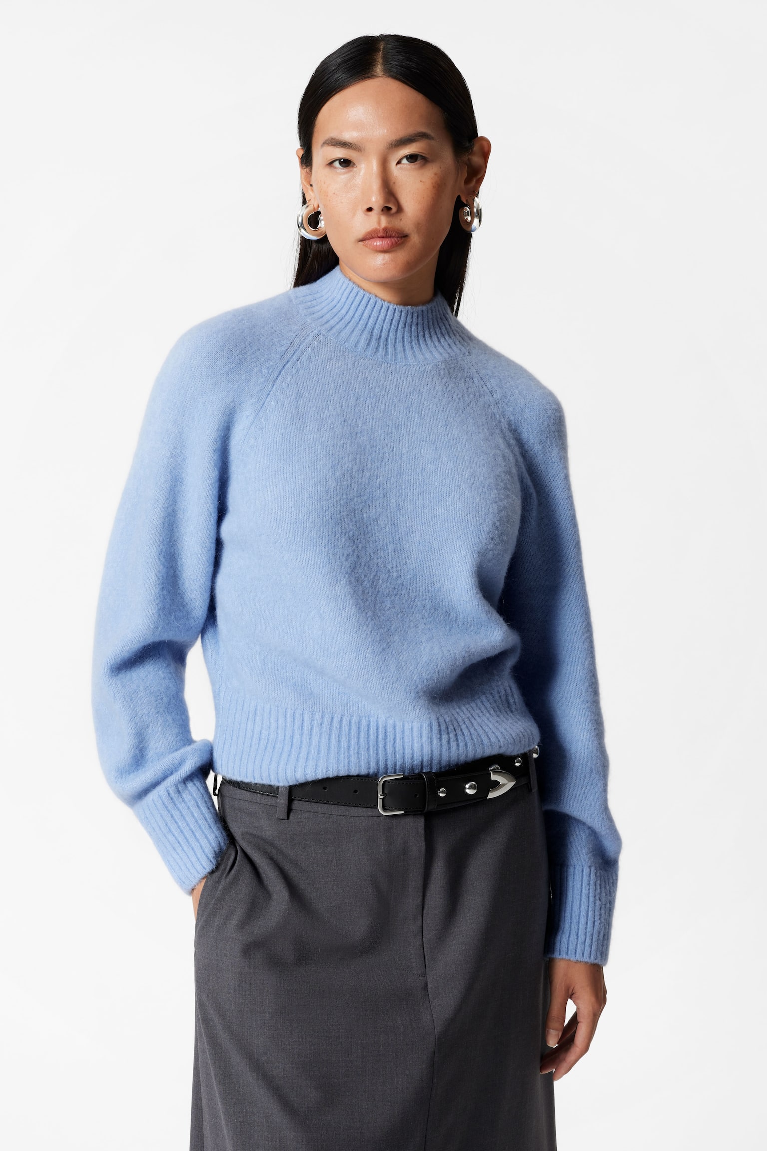 Mock Neck Jumper - Light Blue/Beige/Cream - 1