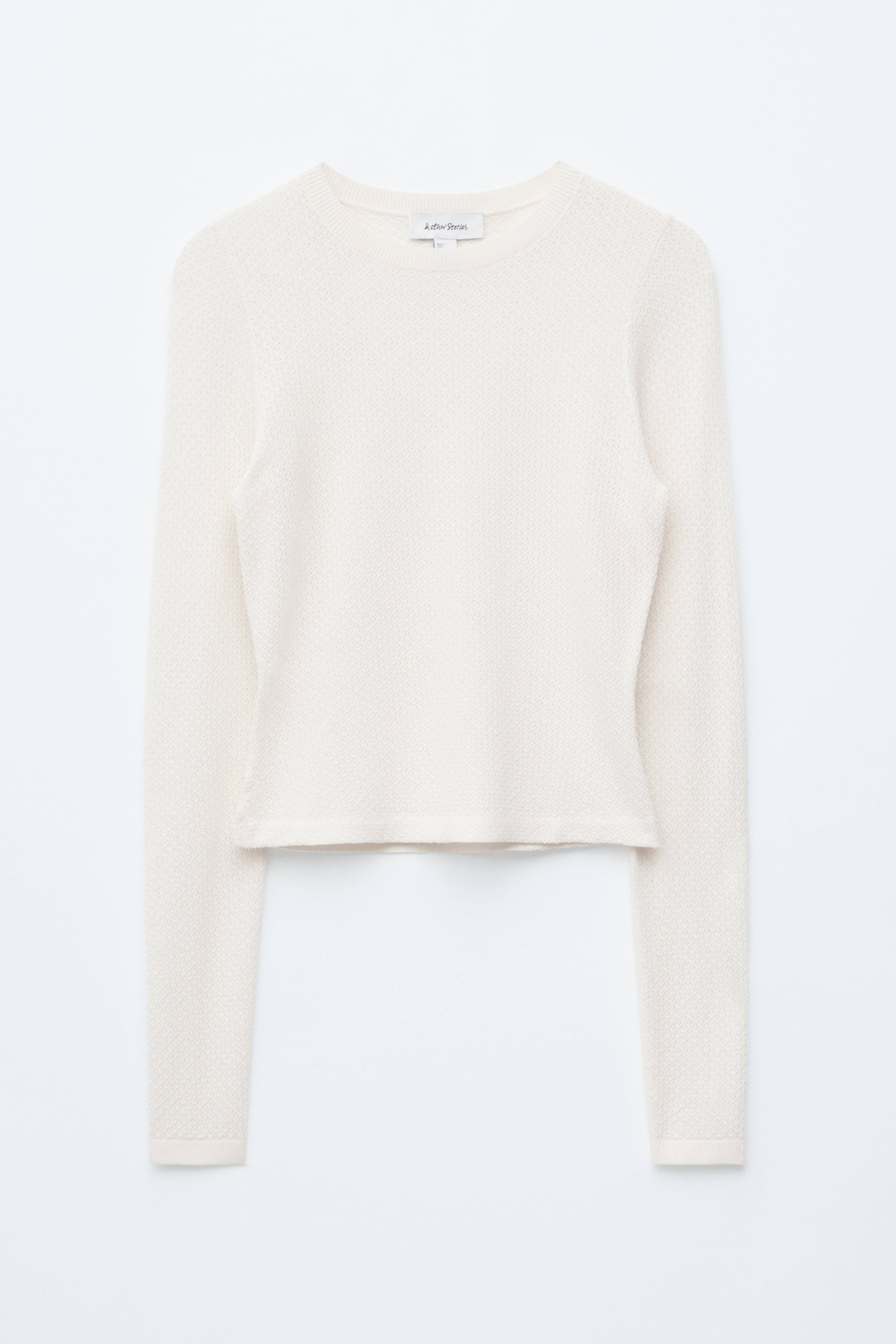 Maglia a maniche lunghe con lavorazione pointelle - Crema