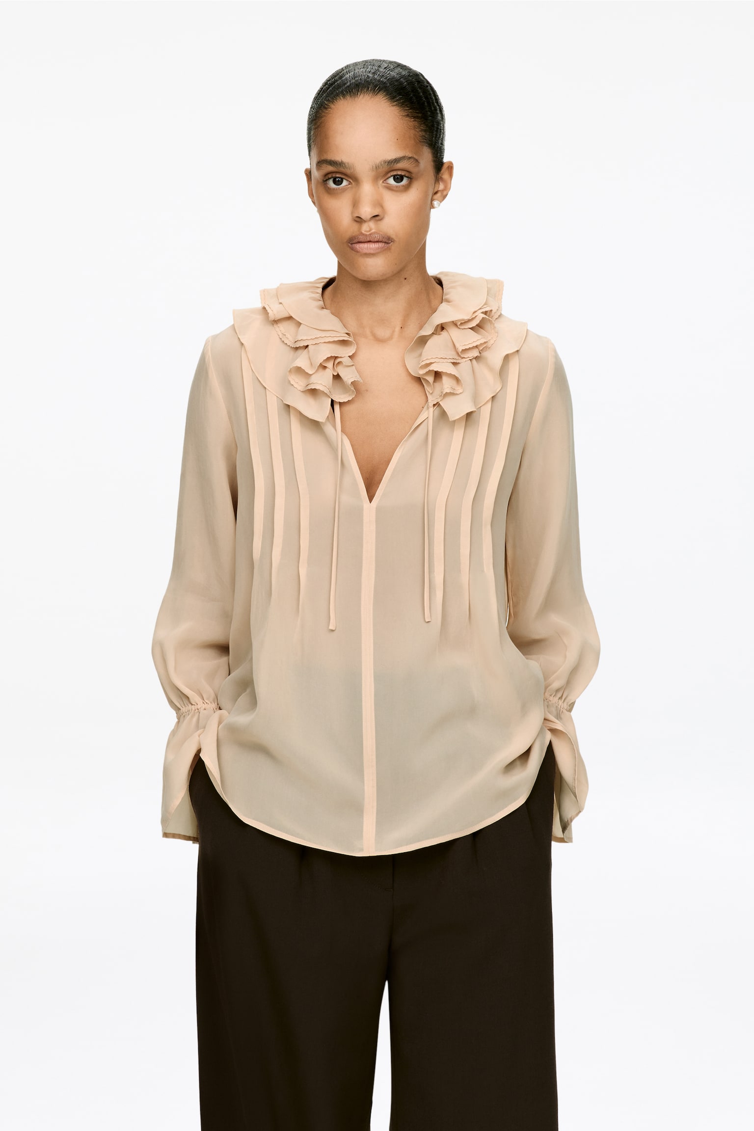 Frill-Collar Blouse - Beige - 1