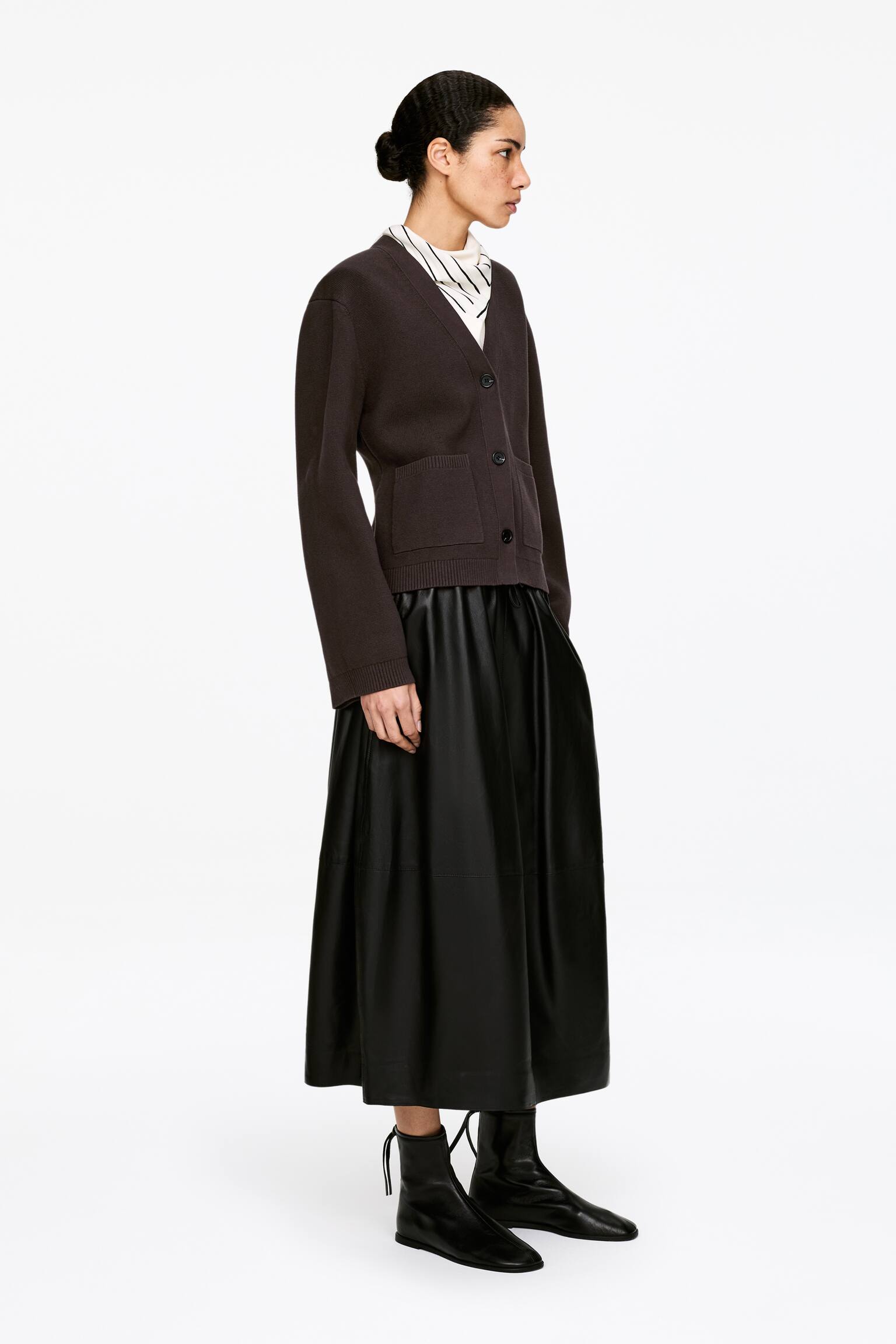 Strickjacke aus Baumwolle - Dunkelbraun/Helles Taupe - 3