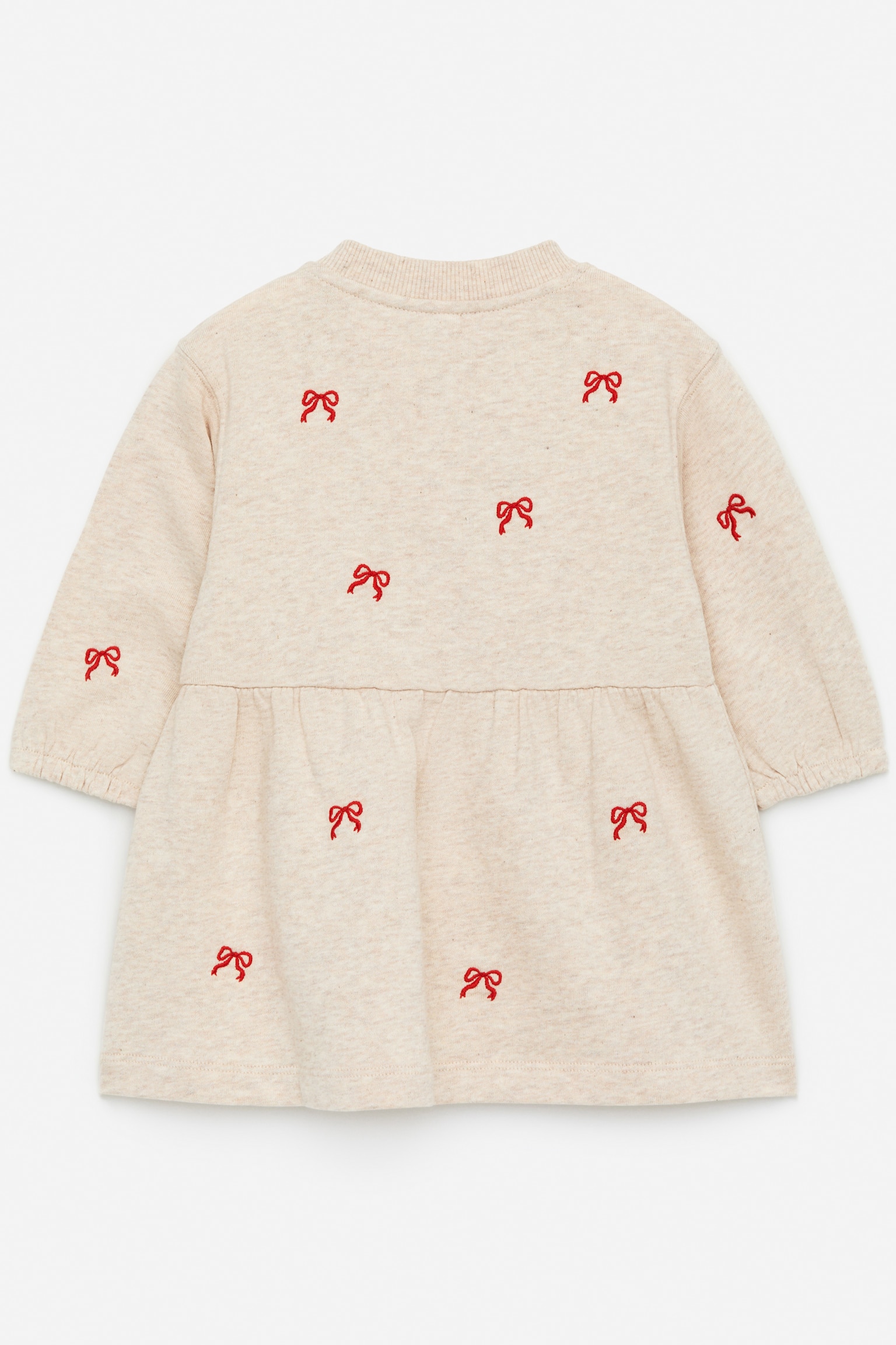 Embroidered Jersey Dress - Beige/Red Bows - 2