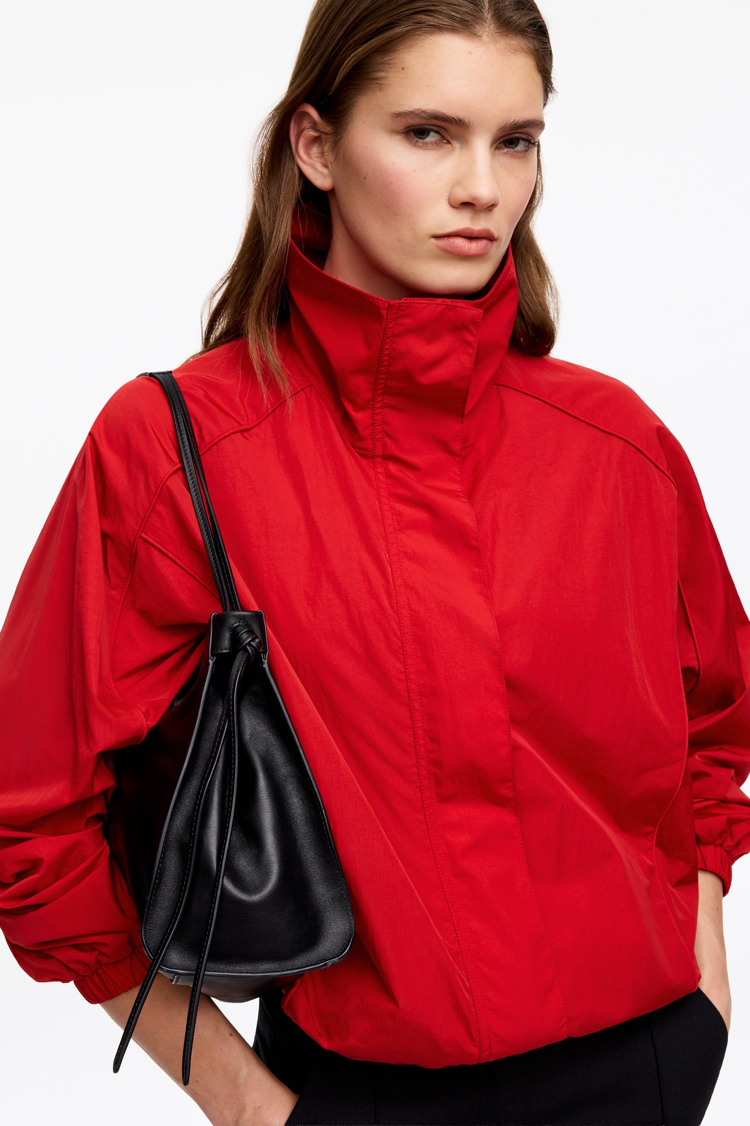 Funnel-Neck Nylon Jacket - Red - 4