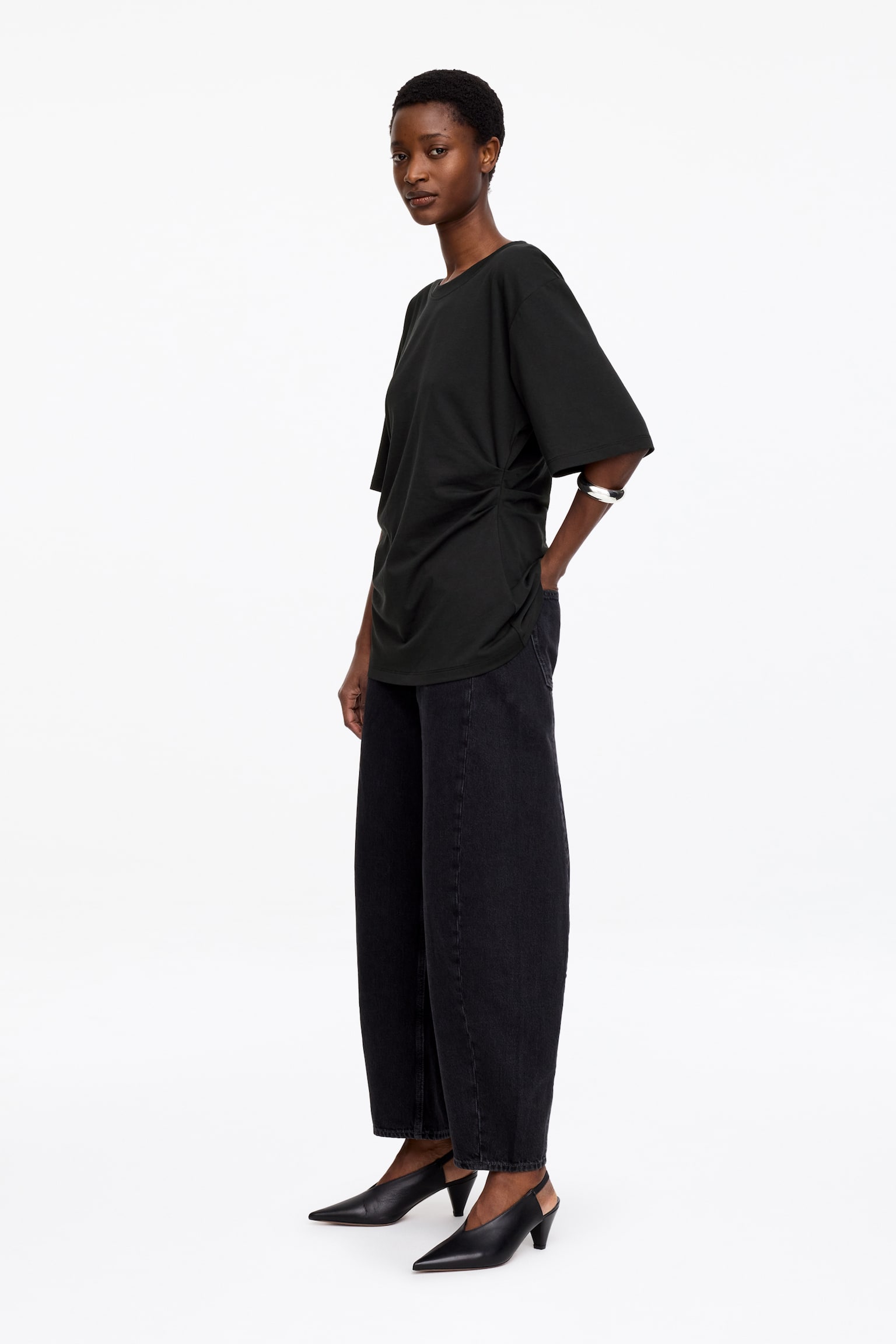 Draperad t-shirt - Svart/Vit - 5