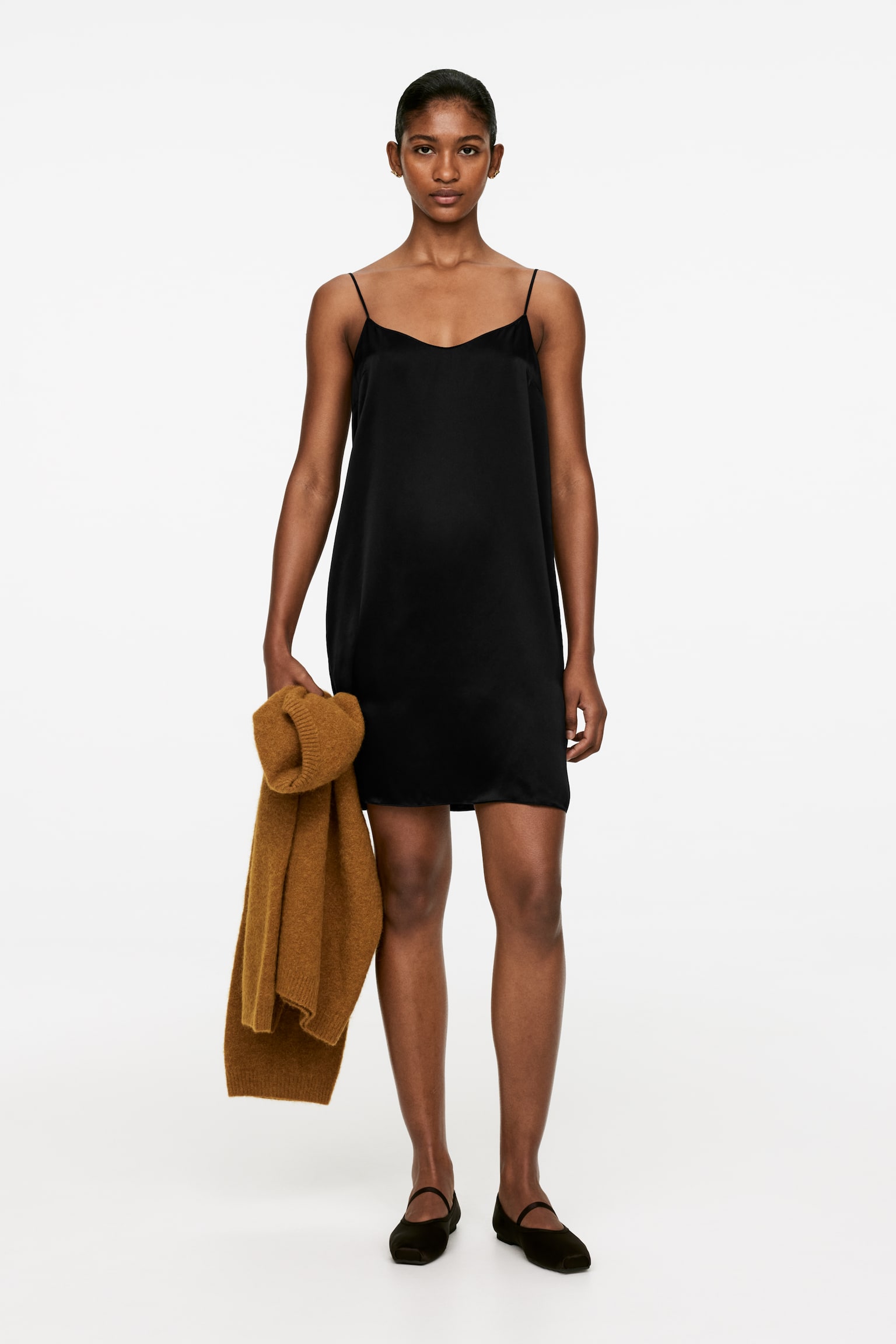 Silk Slip Dress - Black - 1