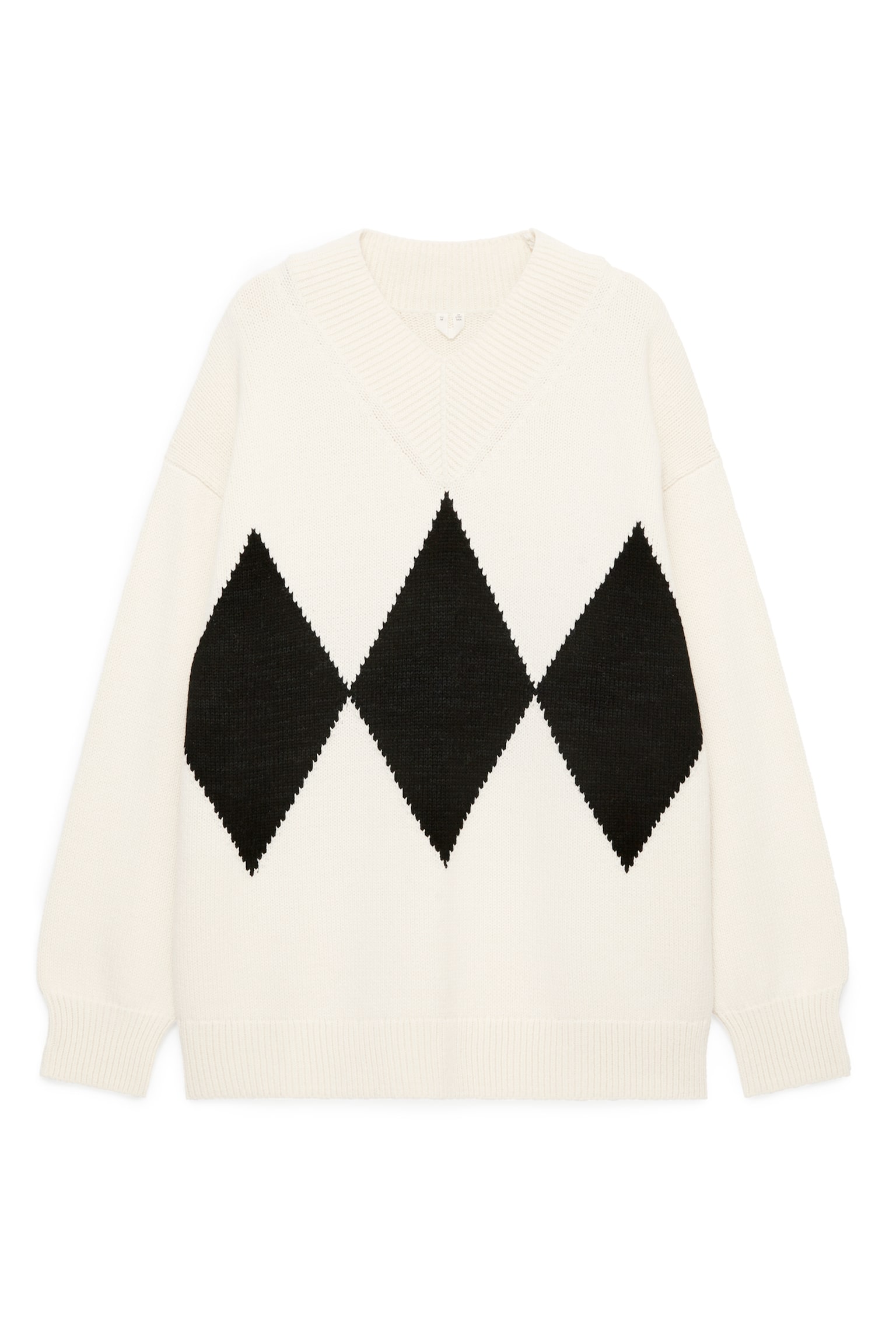 Relaxed Wool-Cotton Jumper - White/Black - 2