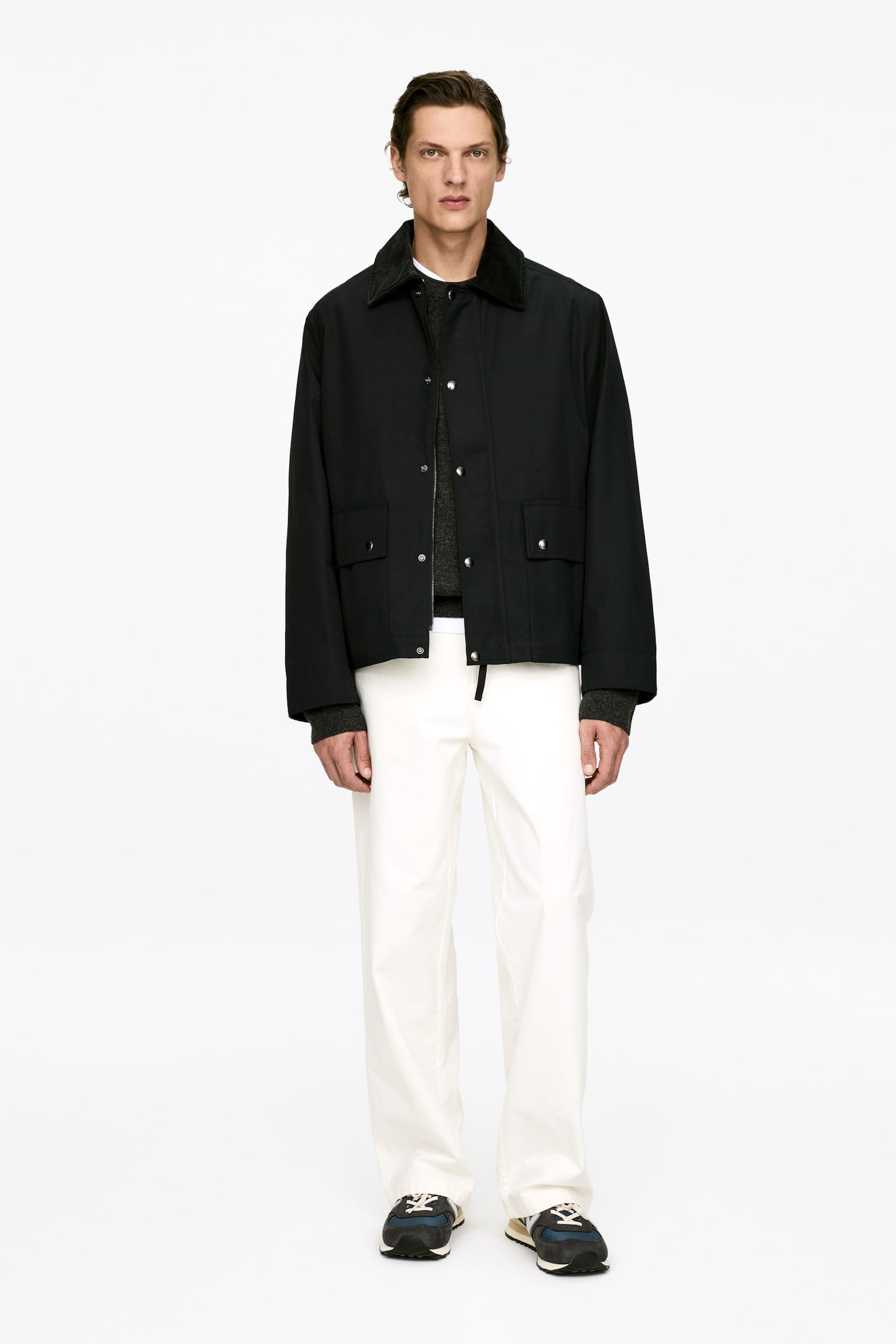 Ruimvallende canvas broek - Gebroken wit/Zwart/Donkerblauw - 1