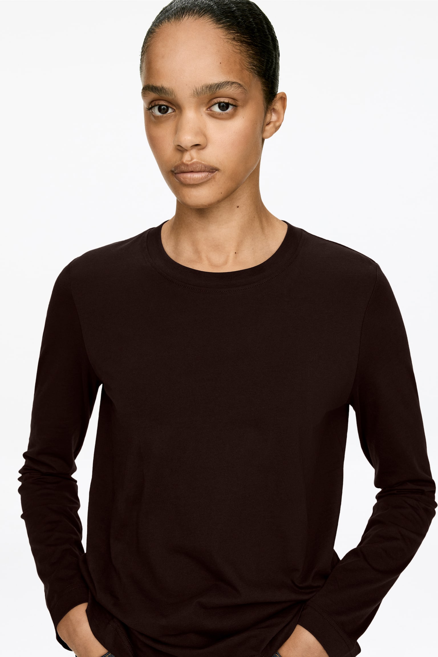 IRIS Charakteristisches Langarm-T-Shirt - Braun/Weiß/Schwarz/Grau/Knallblau/Weiß/Cremeweiß/Cremeweiß/Schwarz/Rosa/Cremeweiß/Rostrot - 3