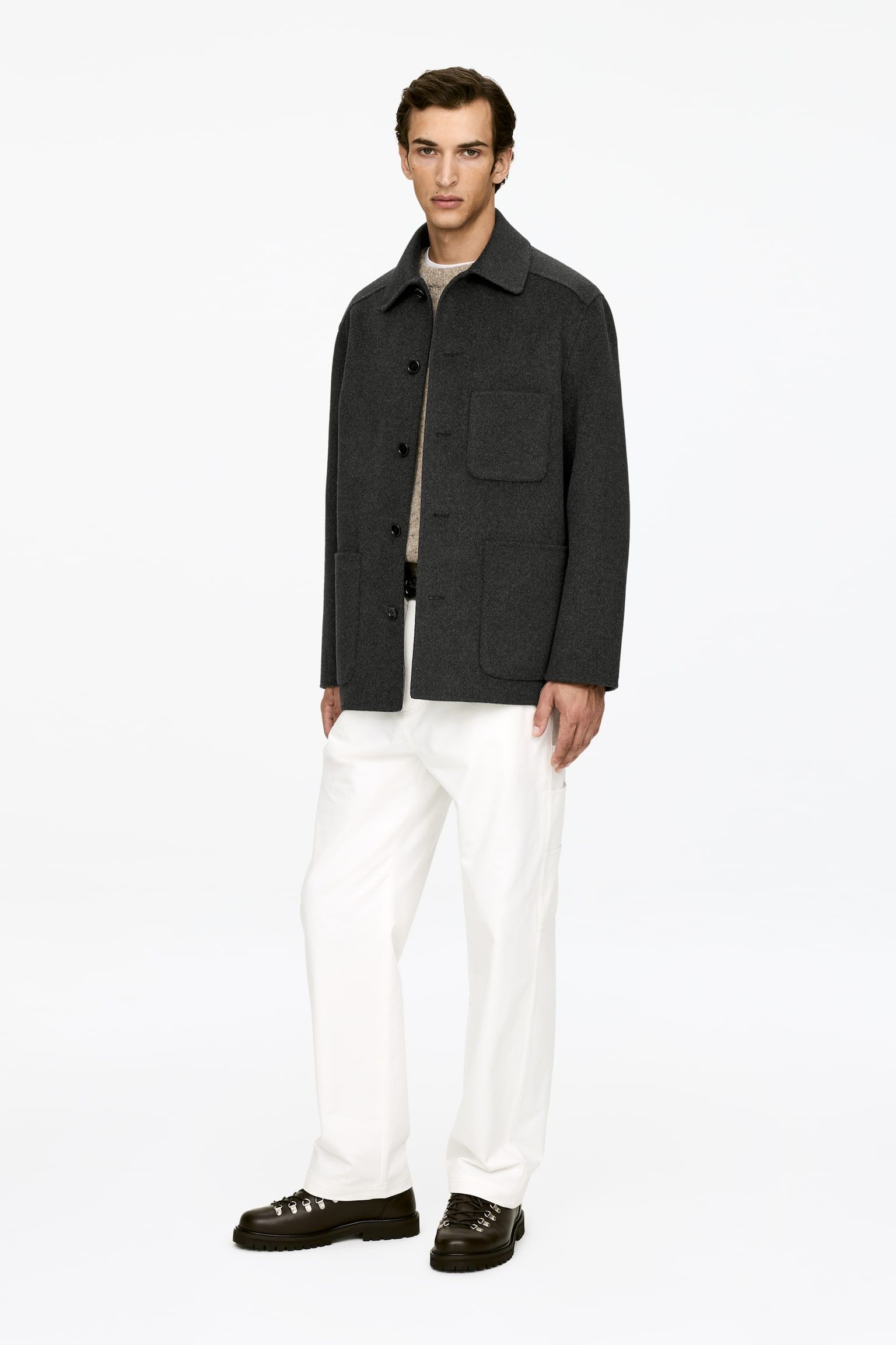 Tosidig jakke i ullblanding - Mørkegrå - 4