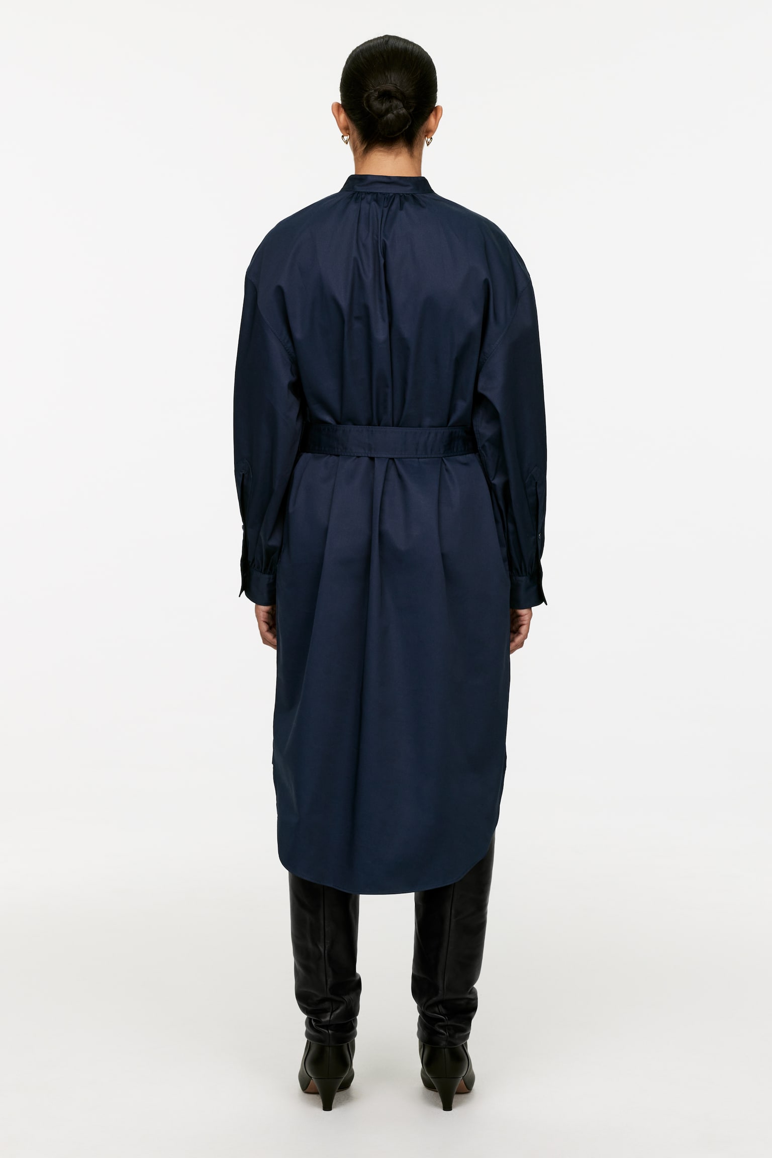 Belted Shirt Dress - Dark Blue - 3