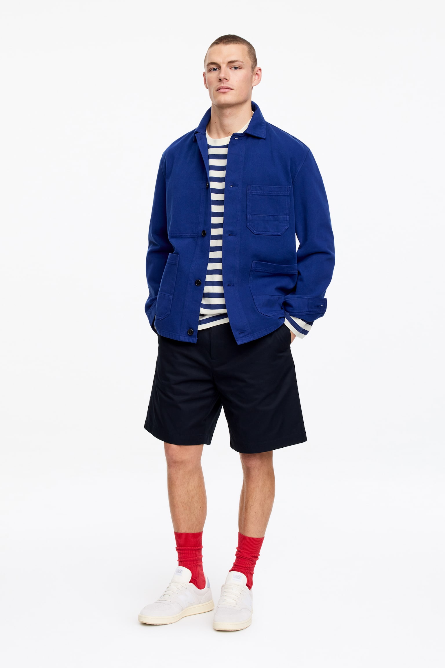 Ruimvallend T-shirt met lange mouwen - Blauw/wit - 5