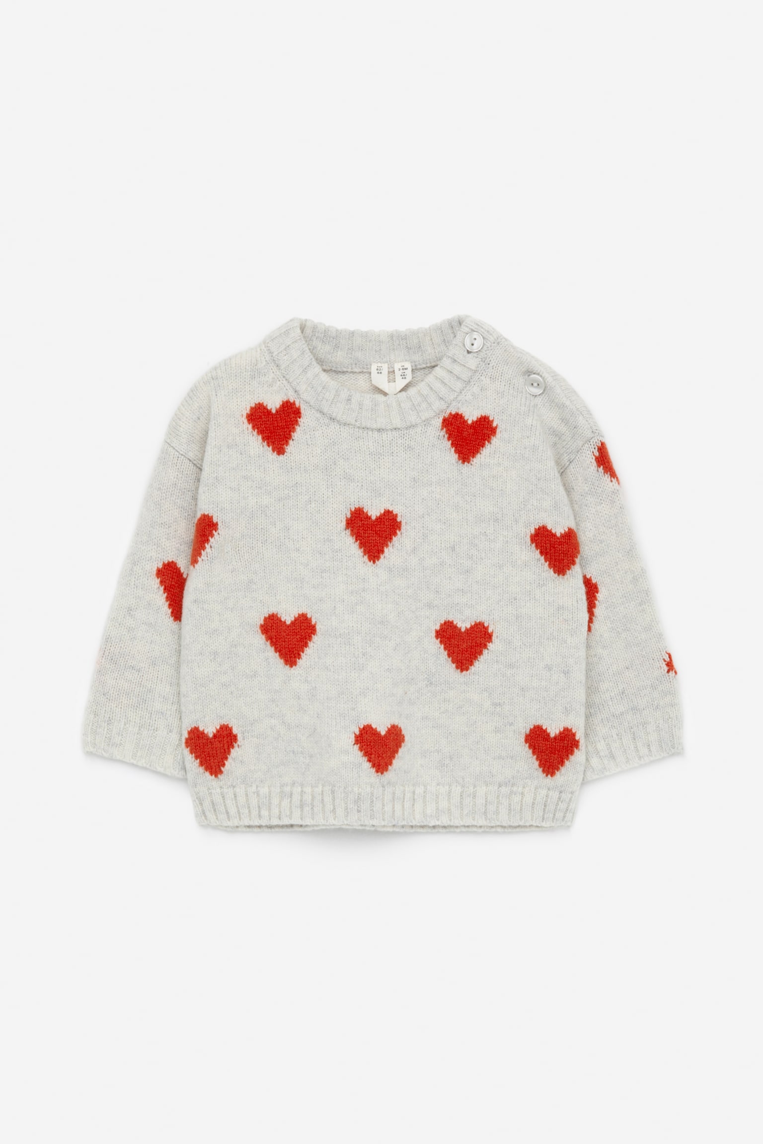 Intarsia Knitted Jumper - Grey/Hearts/Black/Beige - 1