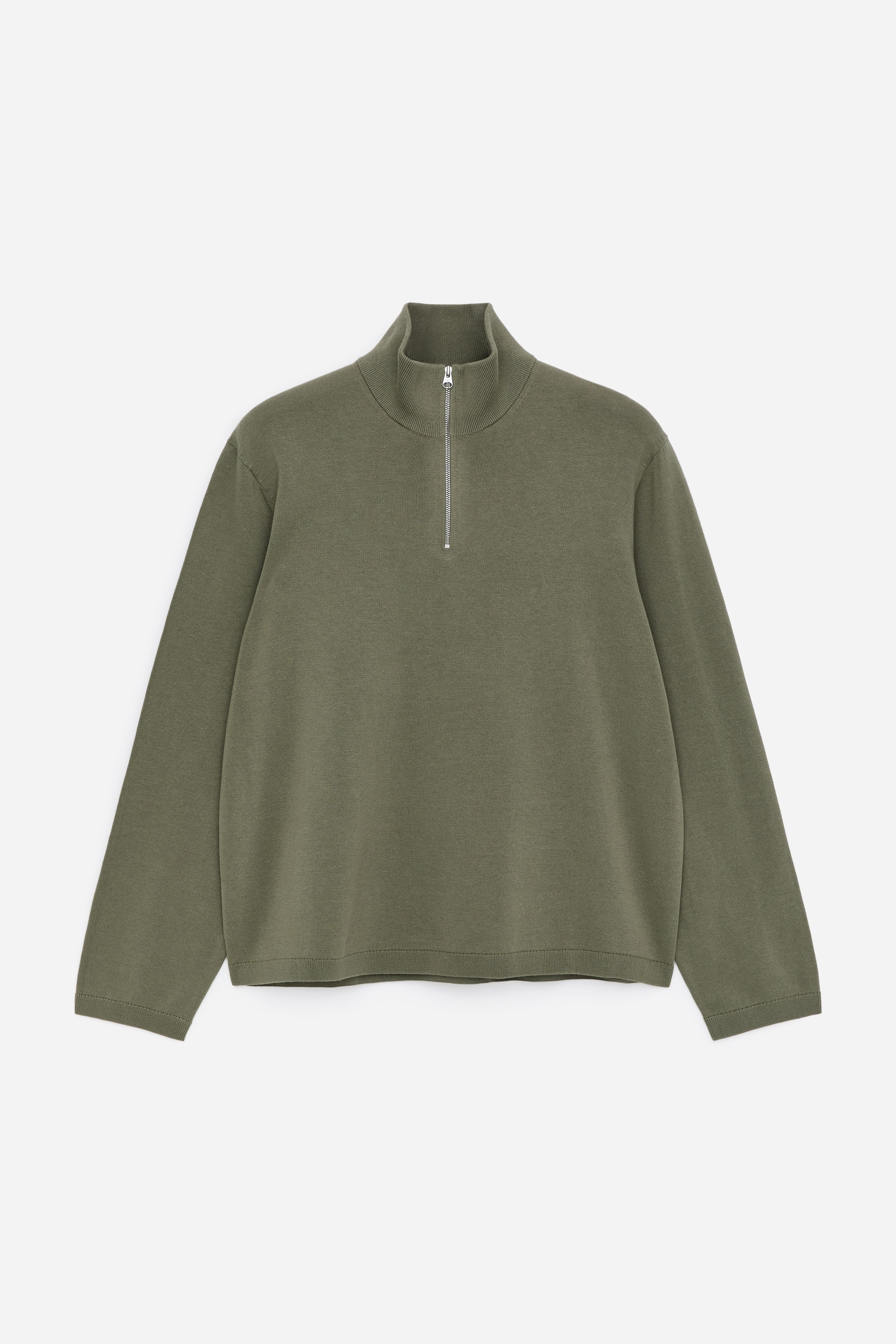 Pletený sveter s polovičným zipsom - Khaki zelená/Čierna