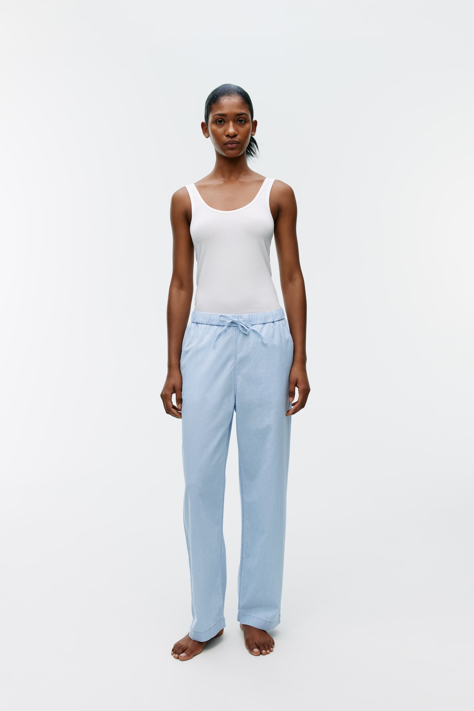 Light Denim Drawstring Trousers - Blue - 2