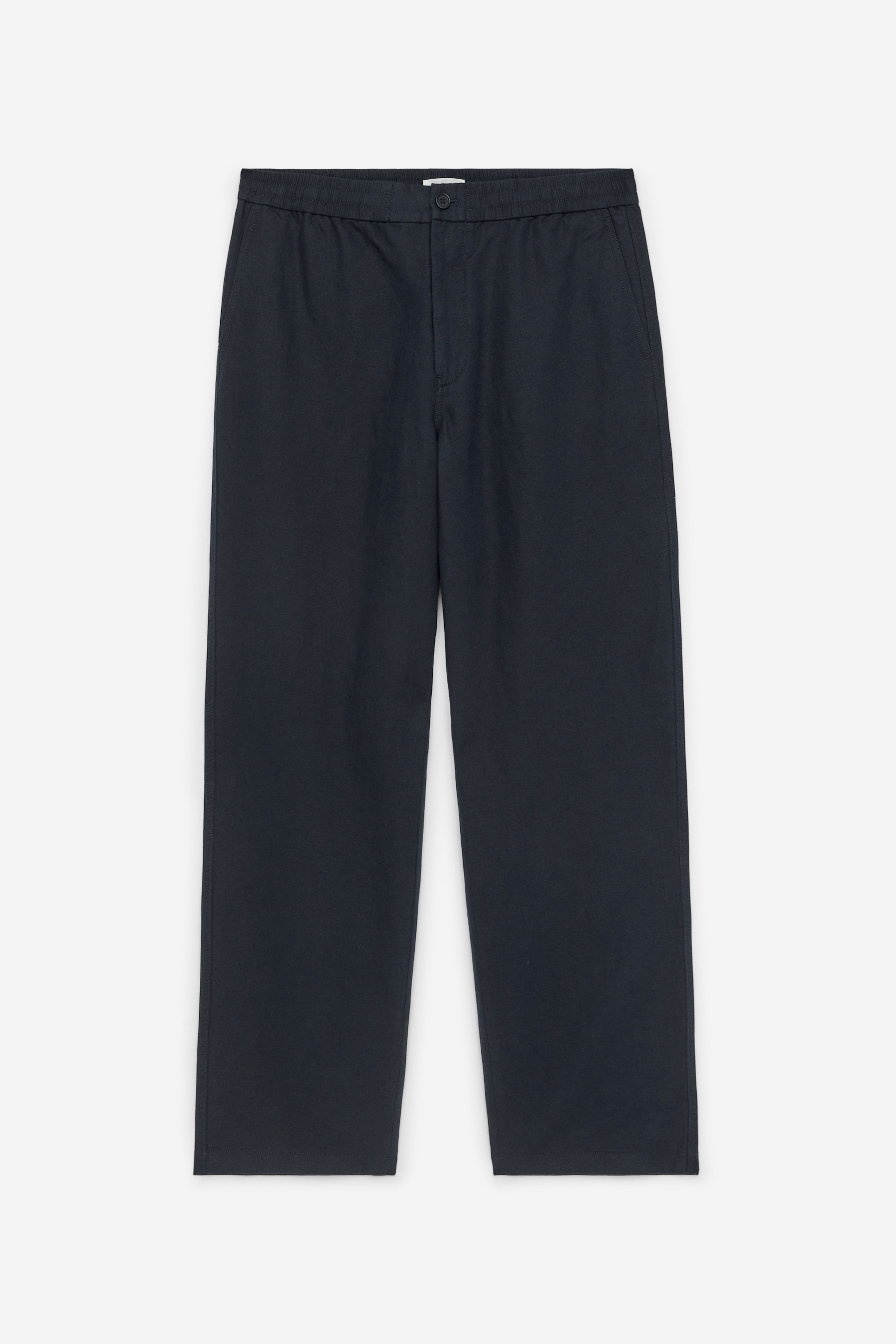 Hose aus Leinenmix - Dunkelblau/Beige