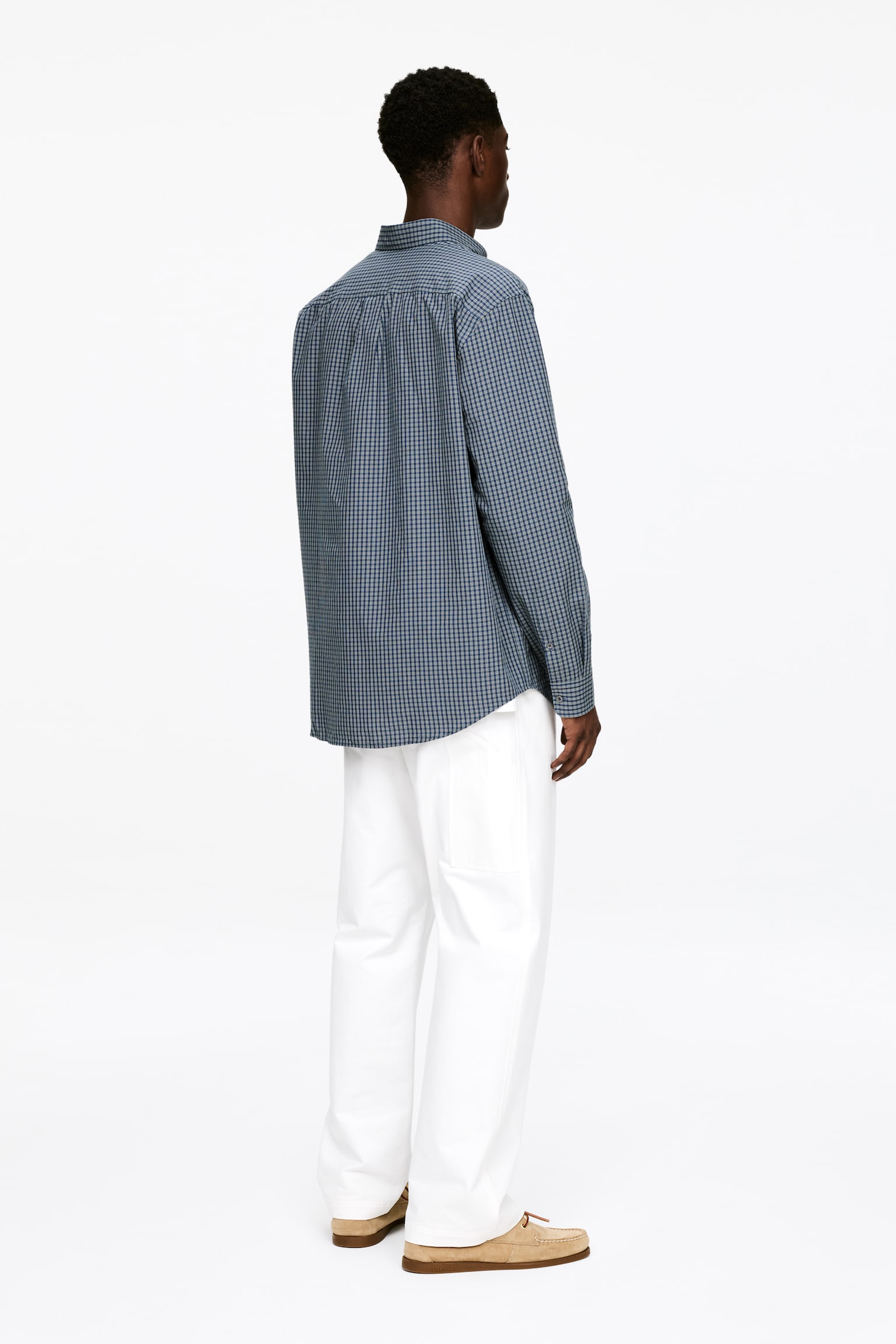 Lockere Baumwollbluse - Taubenblau - 3