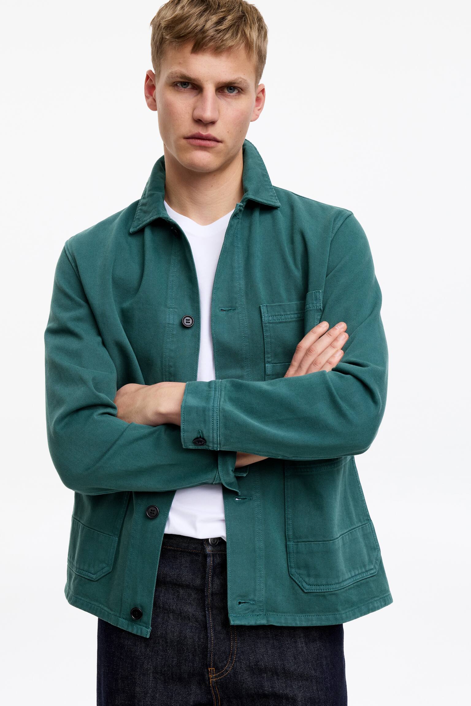 Overshirt i twill - Grön/Mörkblå - 6