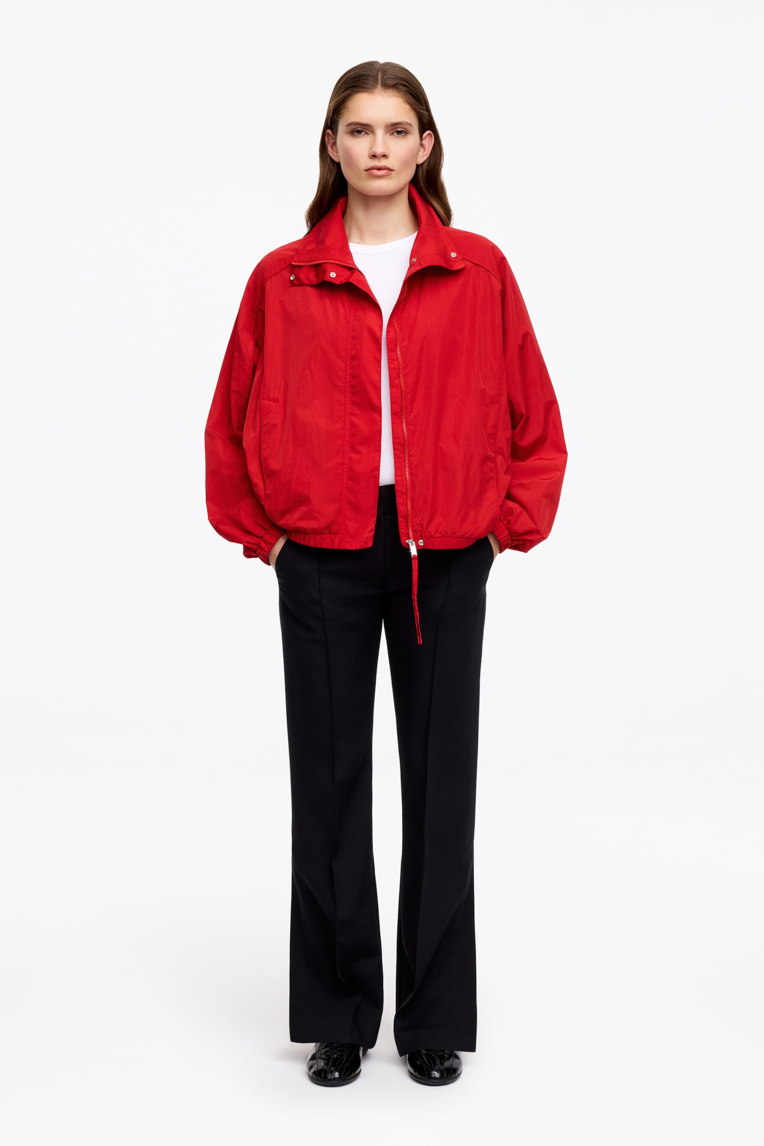 Funnel-Neck Nylon Jacket - Red - 1