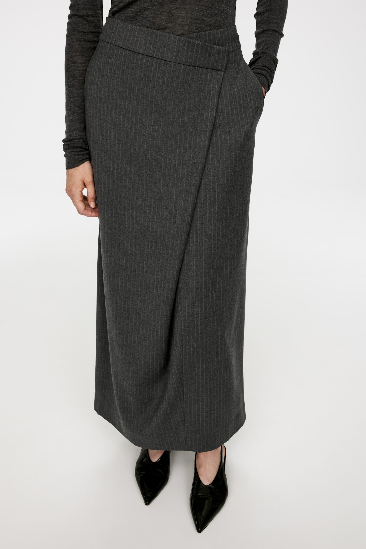 Wrap Skirt - Grey Melange/Pinstripe - 3