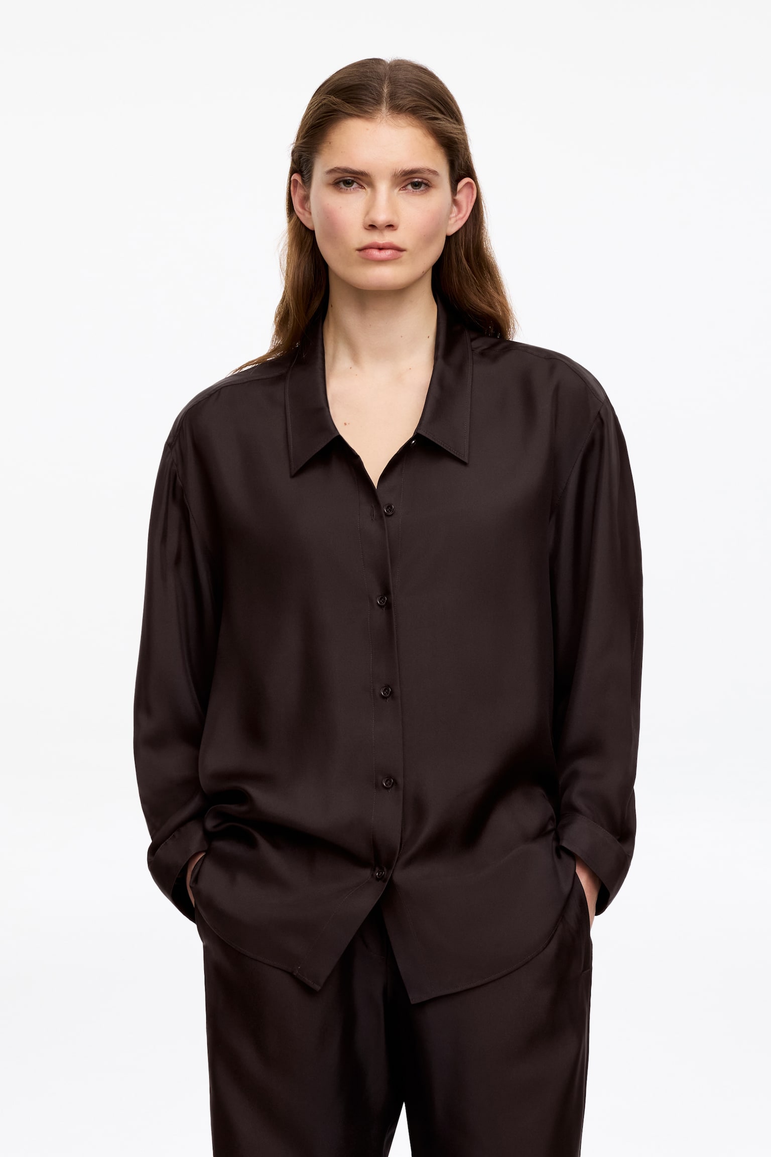 Hemd aus Seidentwill - Dunkelbraun/Hellrosa - 1