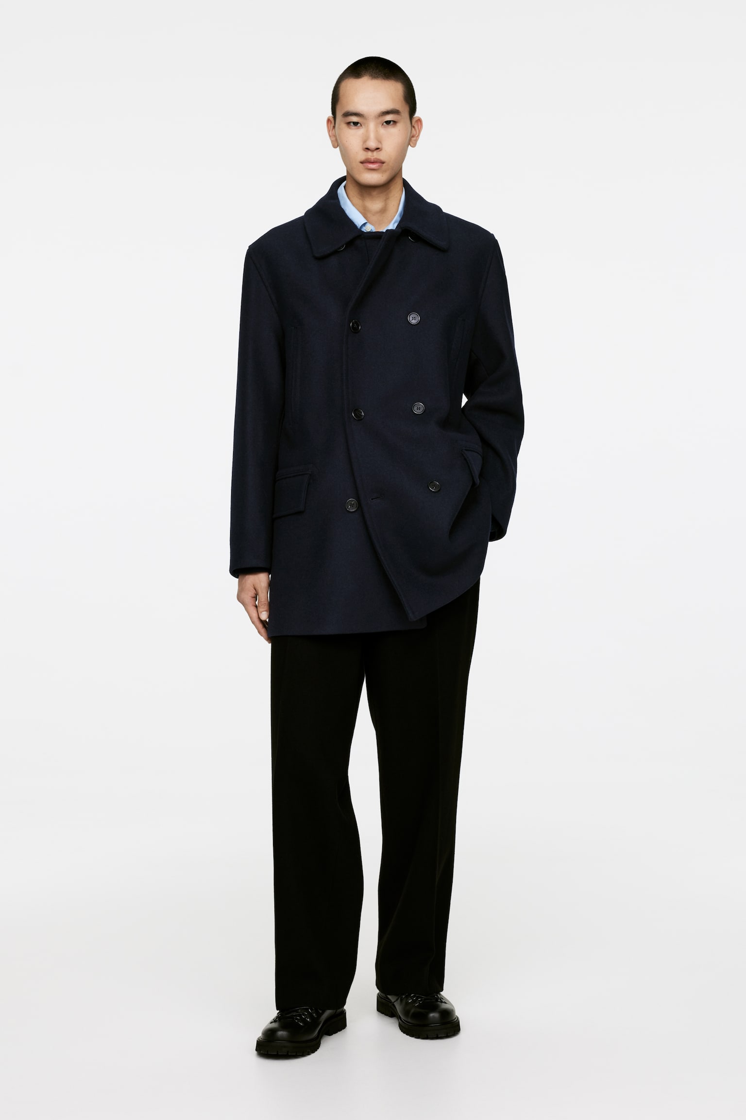 Wool Pea Coat - Dark Blue - 1