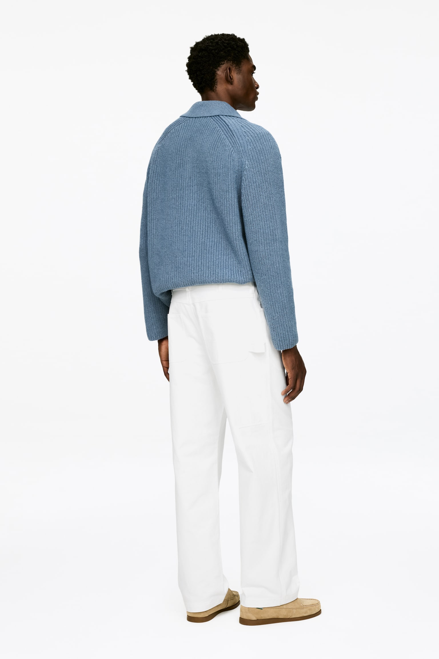 Χαλαρό Παντελόνι Καμβάς - Λευκό/Σκούρο Μπλε - 5