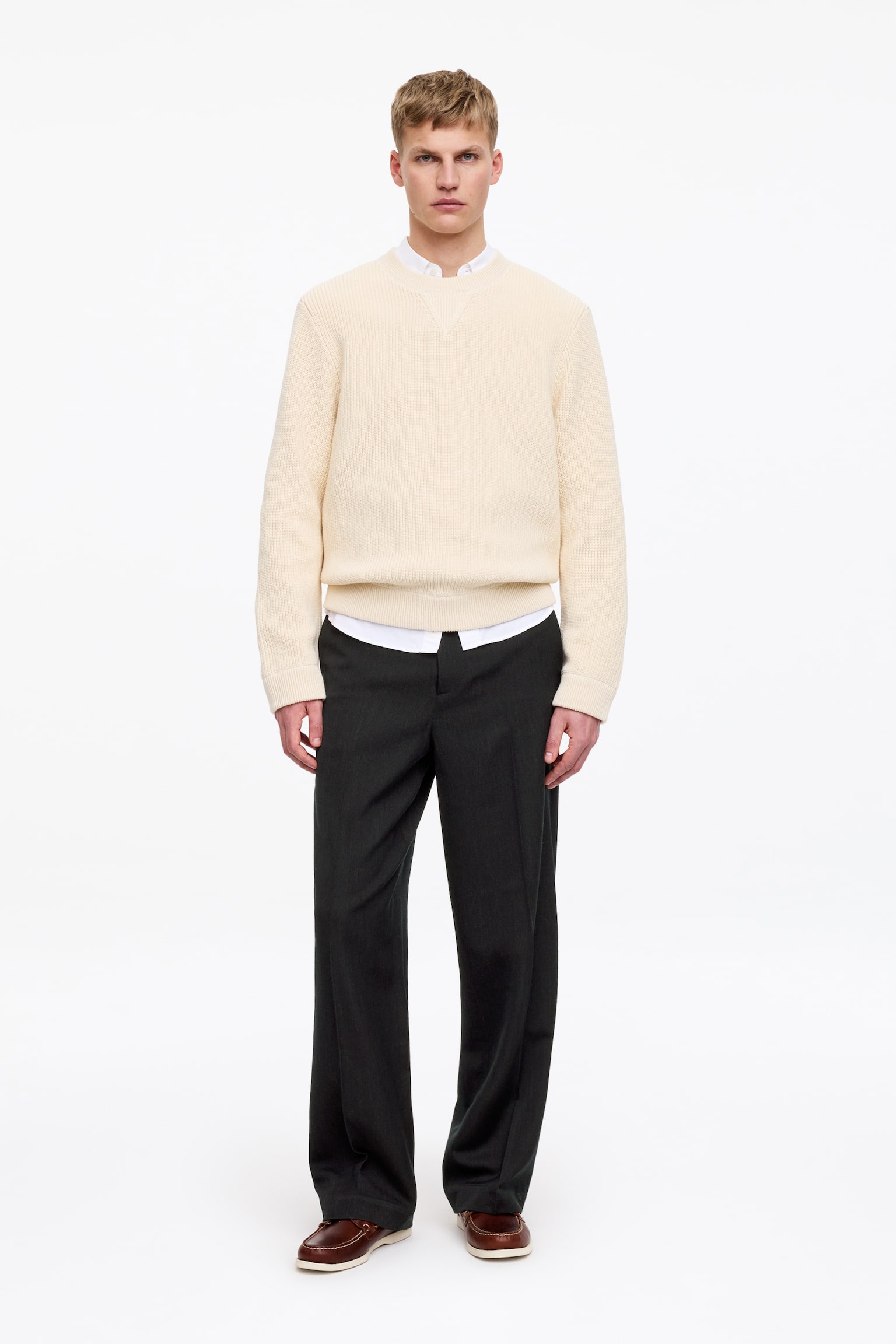 Locker geschnittene Hose aus Wolle - Schwarz/Dunkelblau/Dunkelgrau - 1