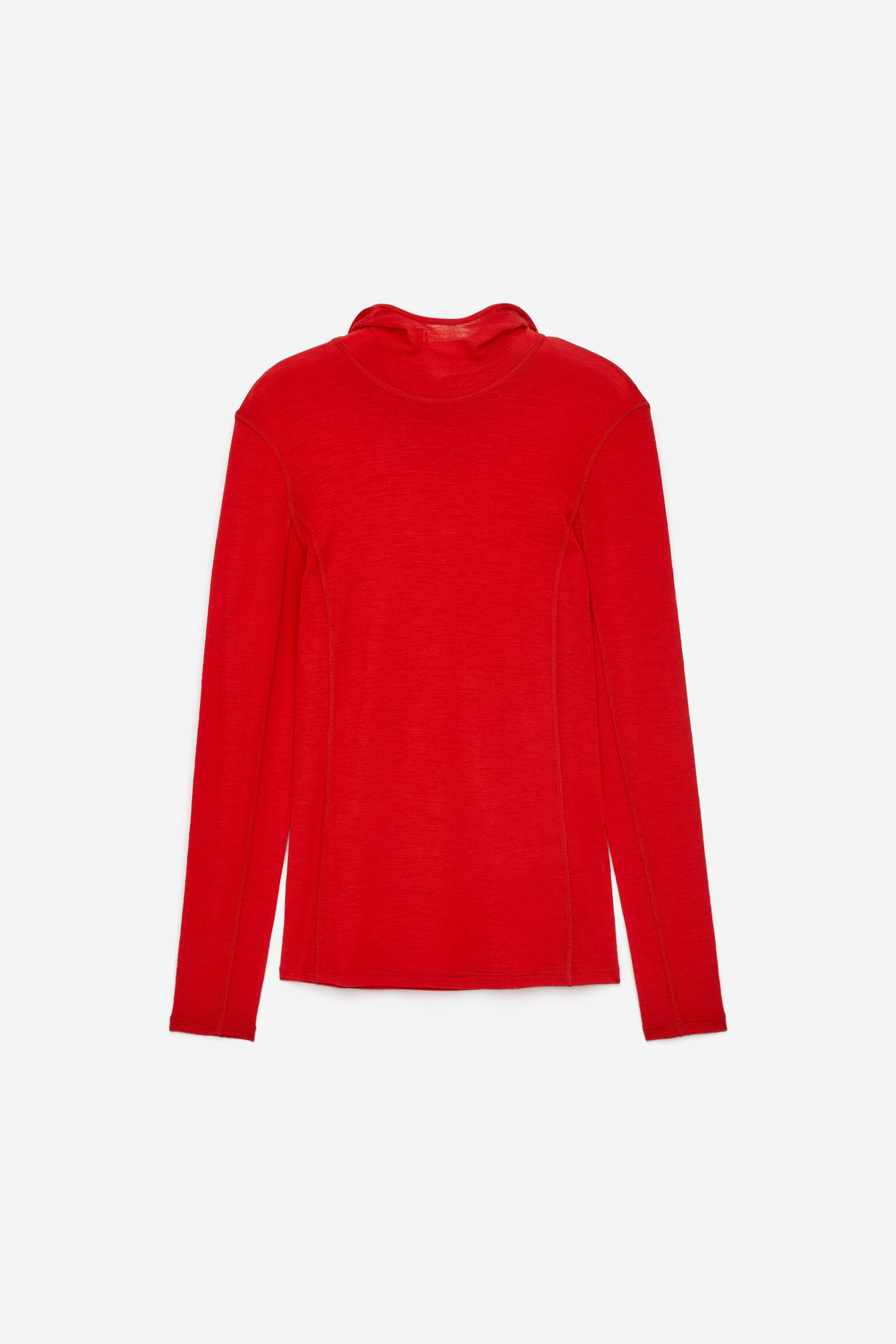 Maglione in lana con cappuccio - Rosso