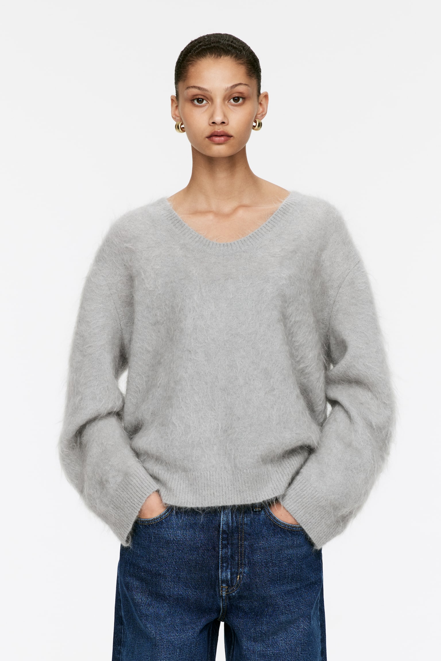 Mohair-Wool Jumper - Grey/Dark Blue