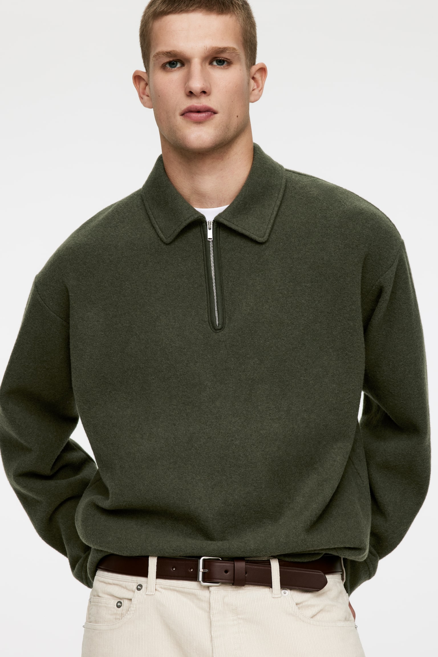 Double-Knit Half-Zip Jumper - Khaki Green/Dark Blue - 4