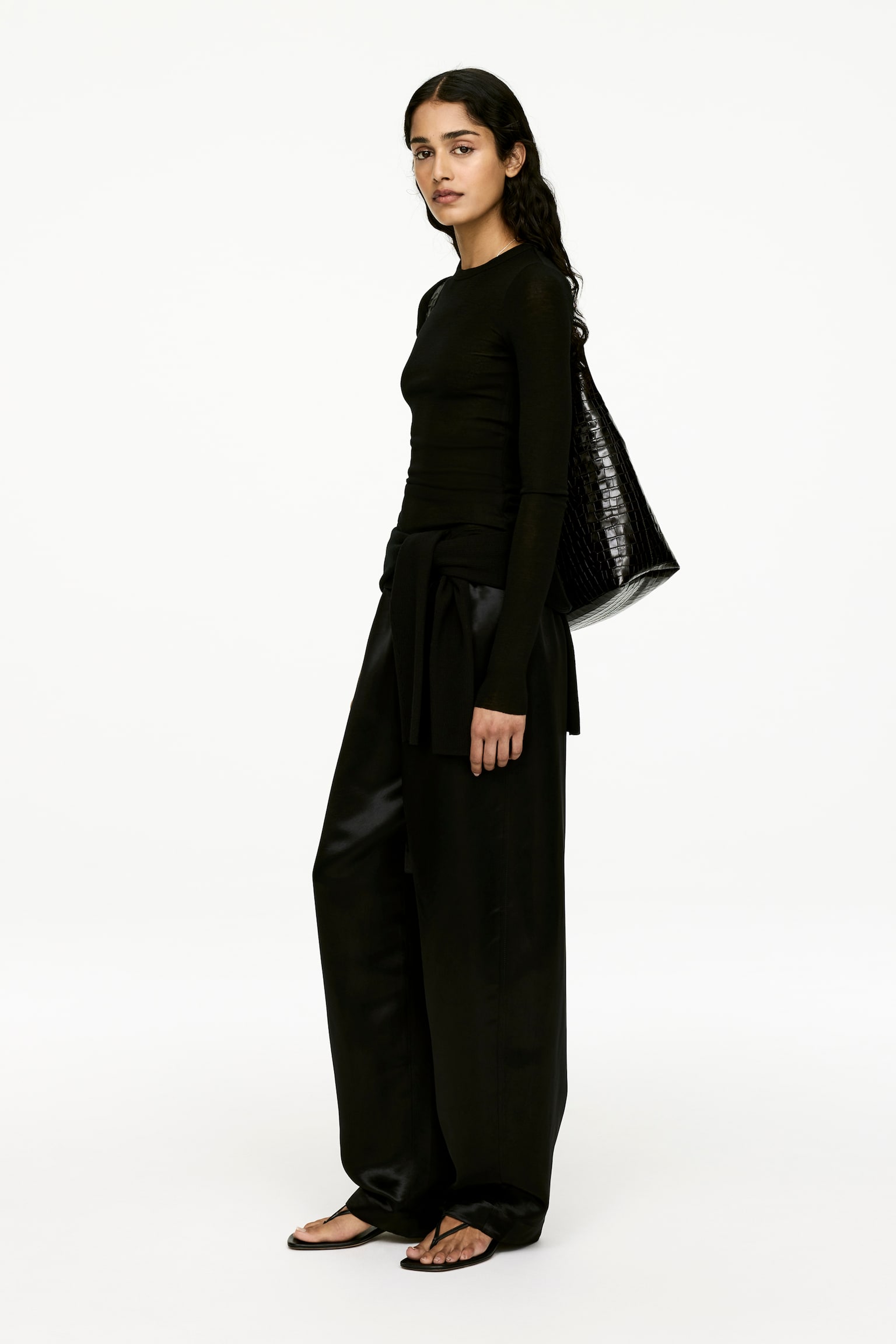 Langärmliges Oberteil aus Merinowolle - Schwarz/Dunkelgrau meliert/Dunkelbraun - 3