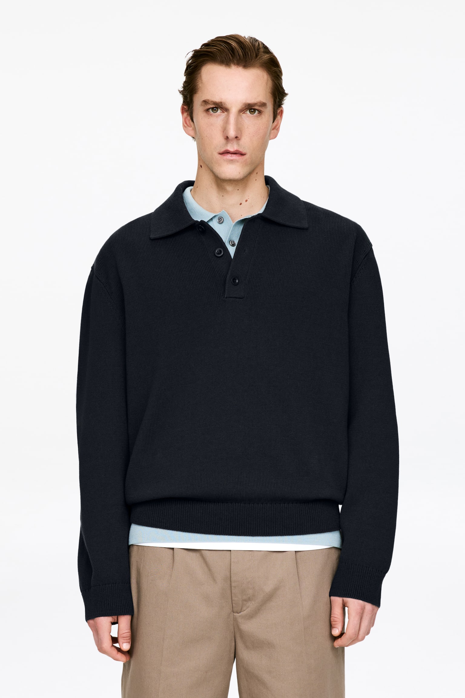 Tenniströja i lyocell och bomull - Mörkblå/Beige/Grön - 1