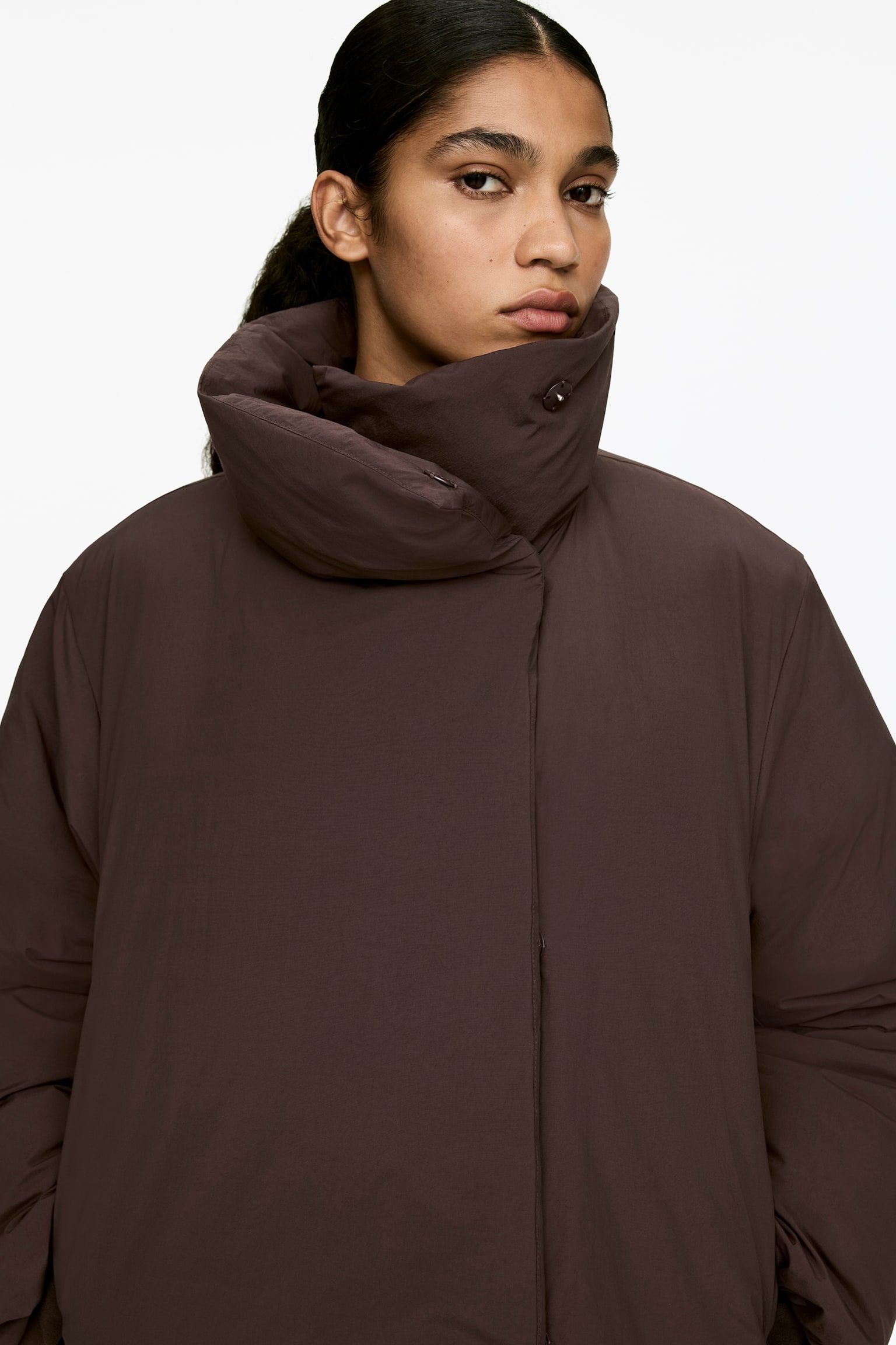 Upcycled Down-jas met hoge kraag - Donkerbruin - 4