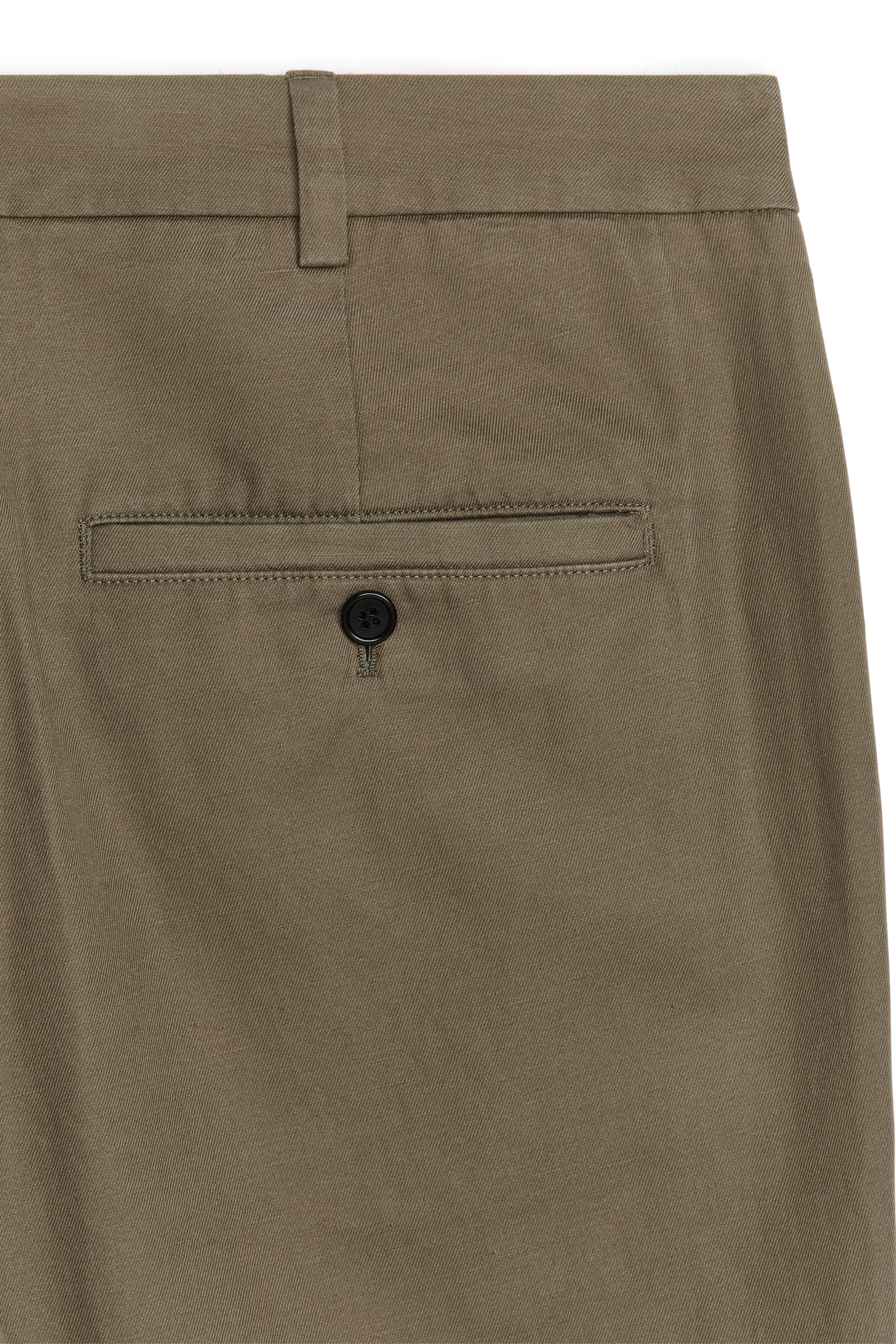 Regular Cropped Cotton-Linen Trousers - Khaki Green/Off-White - 3