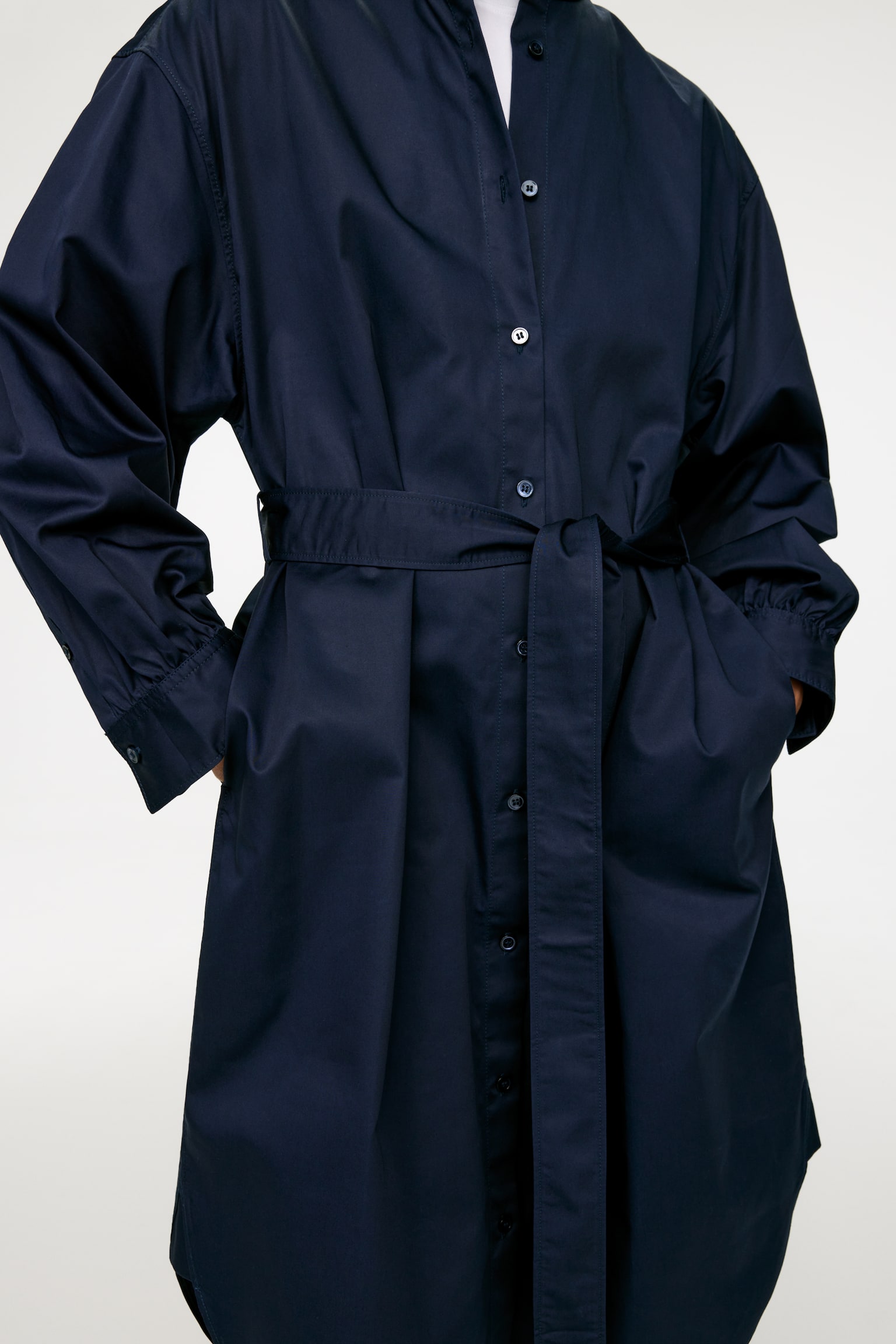 Belted Shirt Dress - Dark Blue - 4