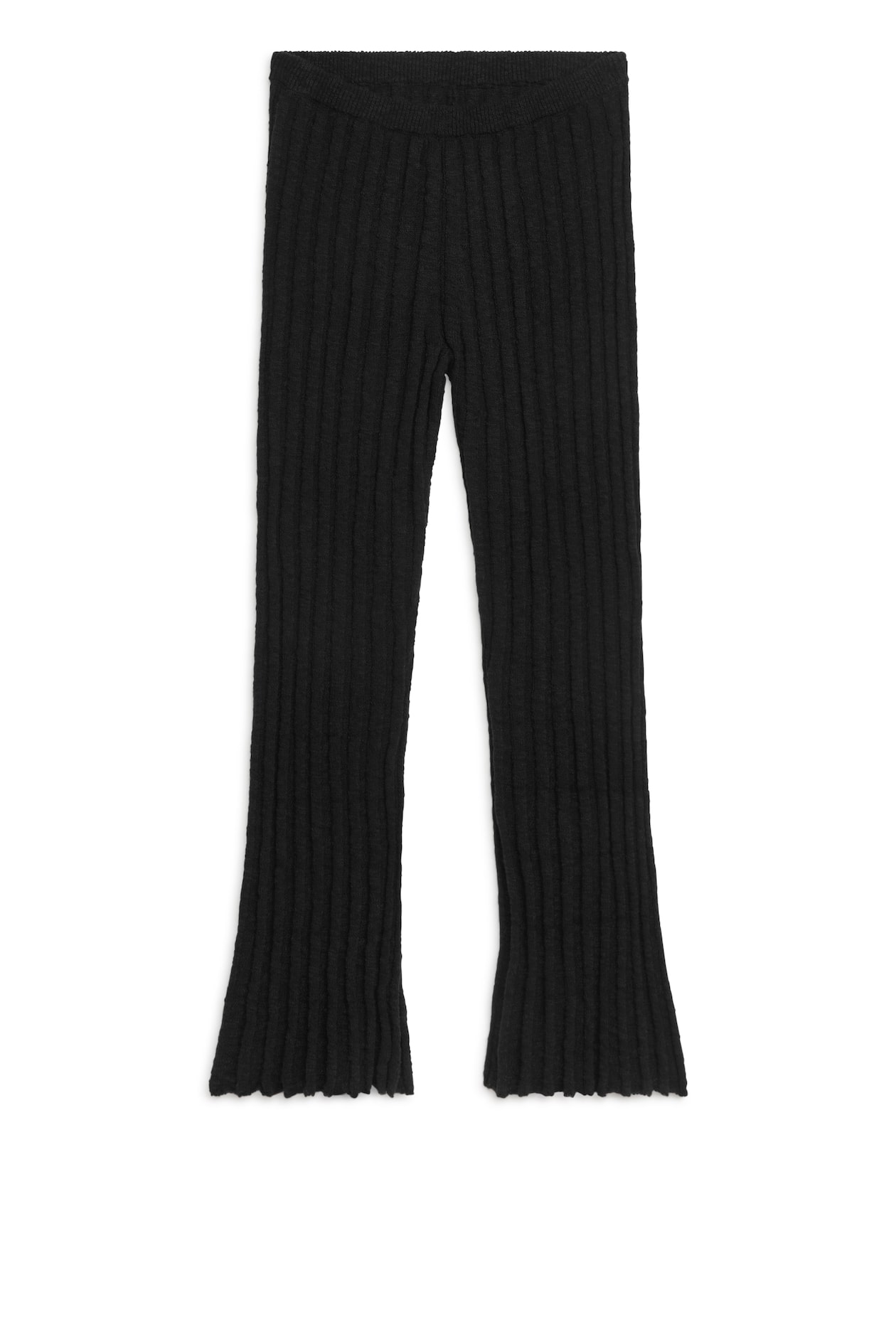 Ribbed Bouclé Trousers - Regular waist - Long - Black - Ladies | H&M GB