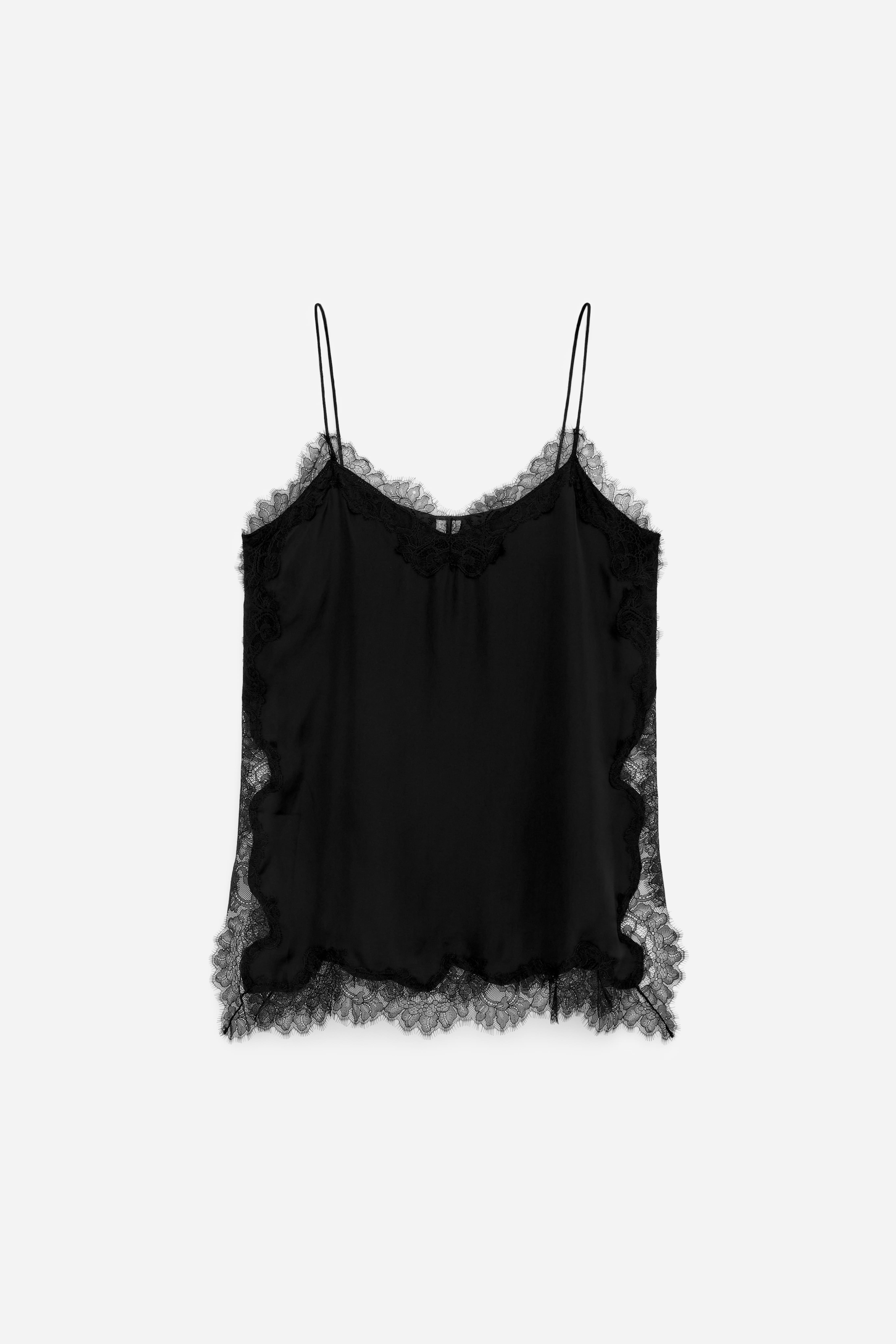 Top con spalline e dettagli in pizzo - Nero/Beige chiaro