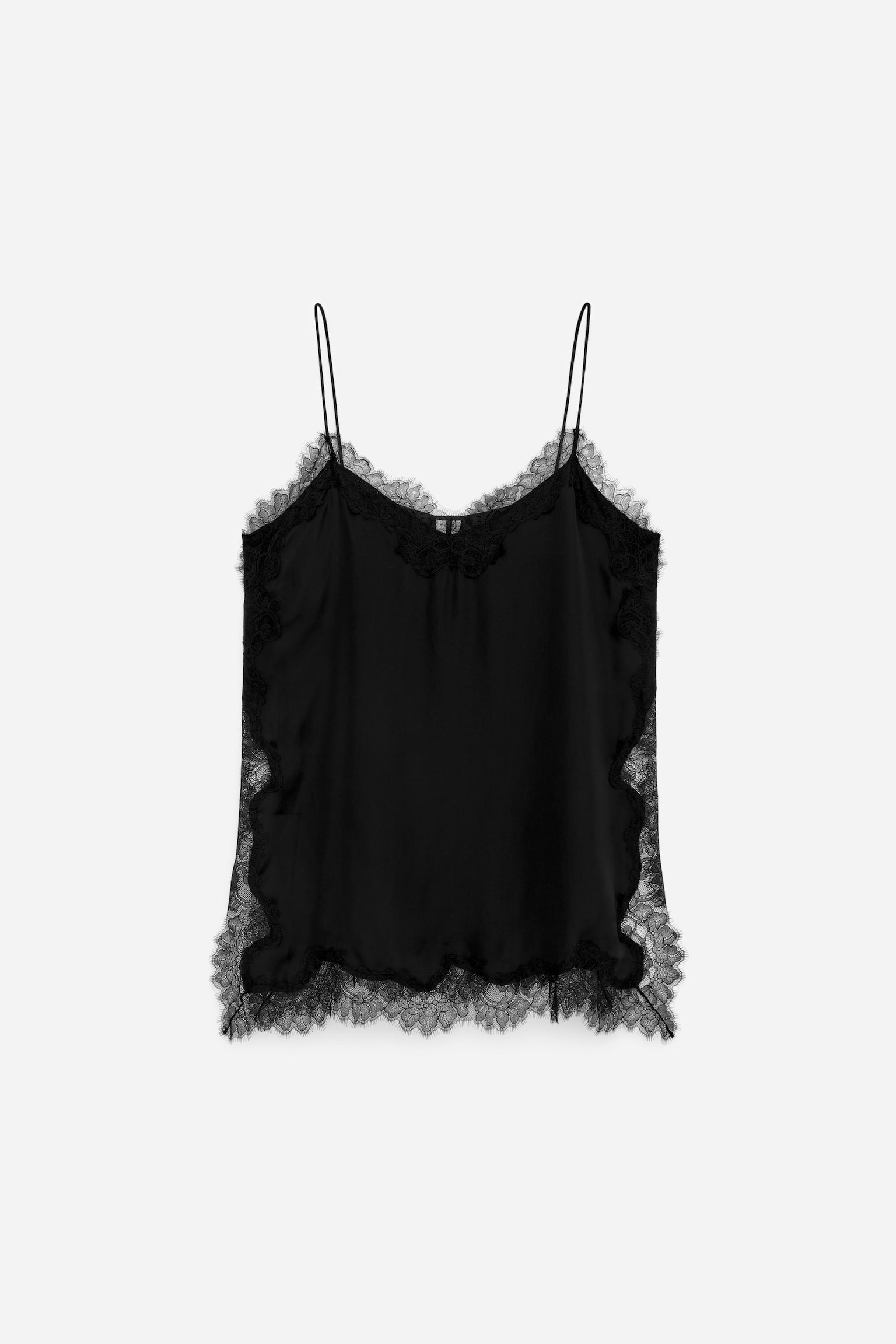 Top con spalline e dettagli in pizzo - Nero - 2