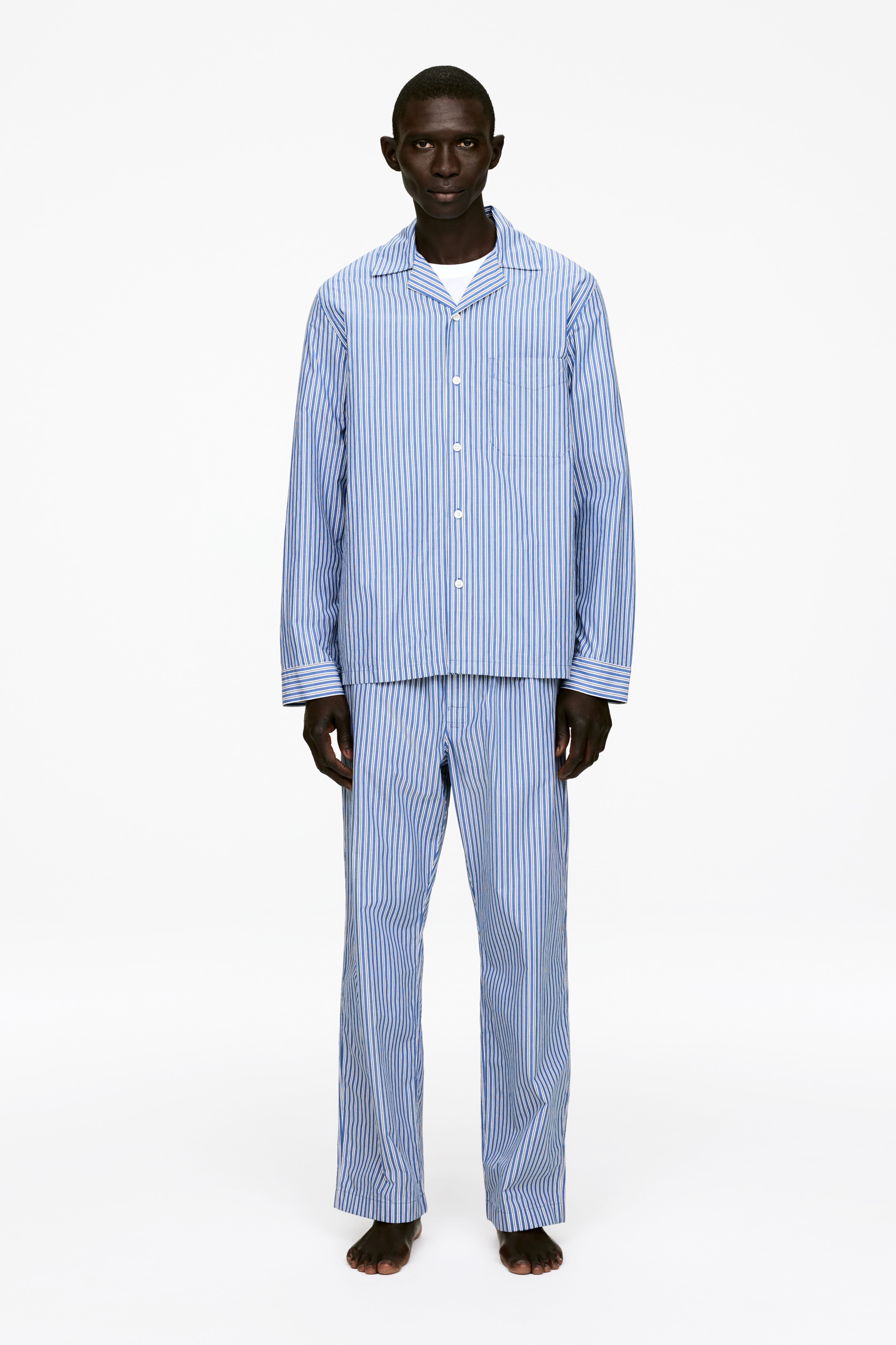 Pyjamasbyxa i poplin - Blå/randig/Blå/randig