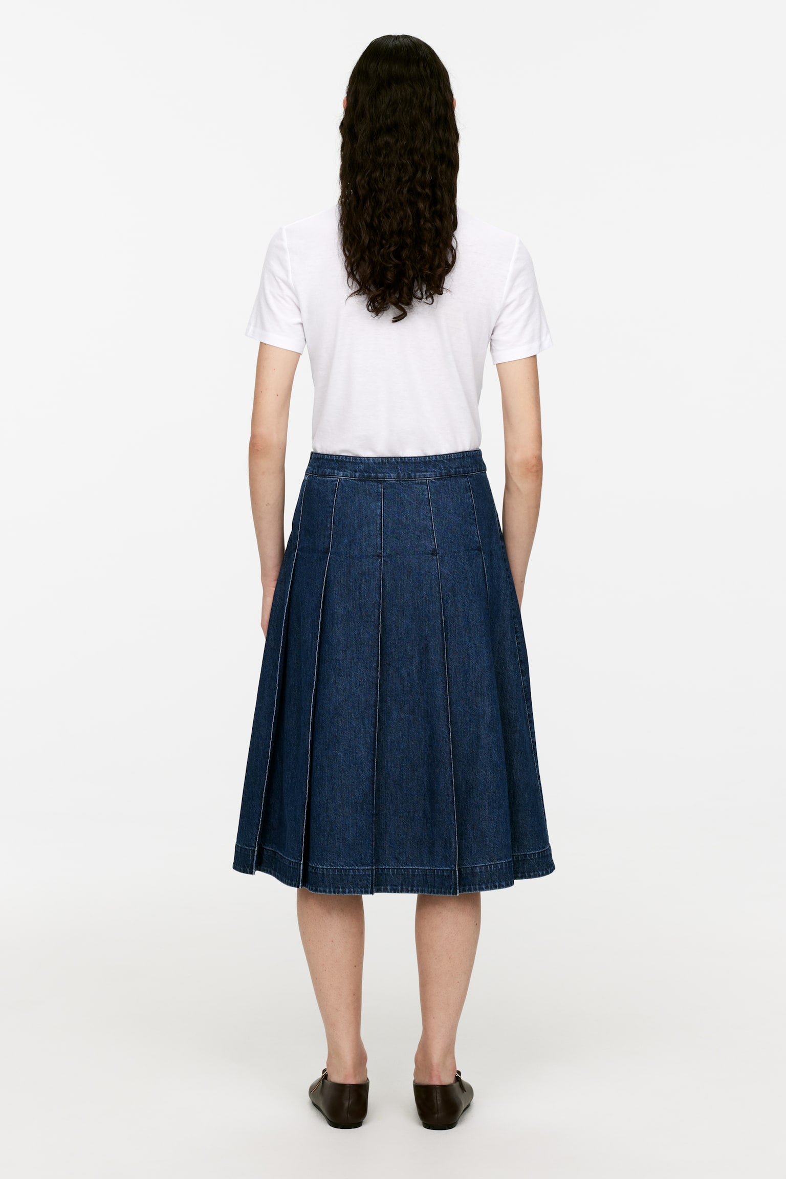 Pleated Denim Skirt - Dark Blue - 5